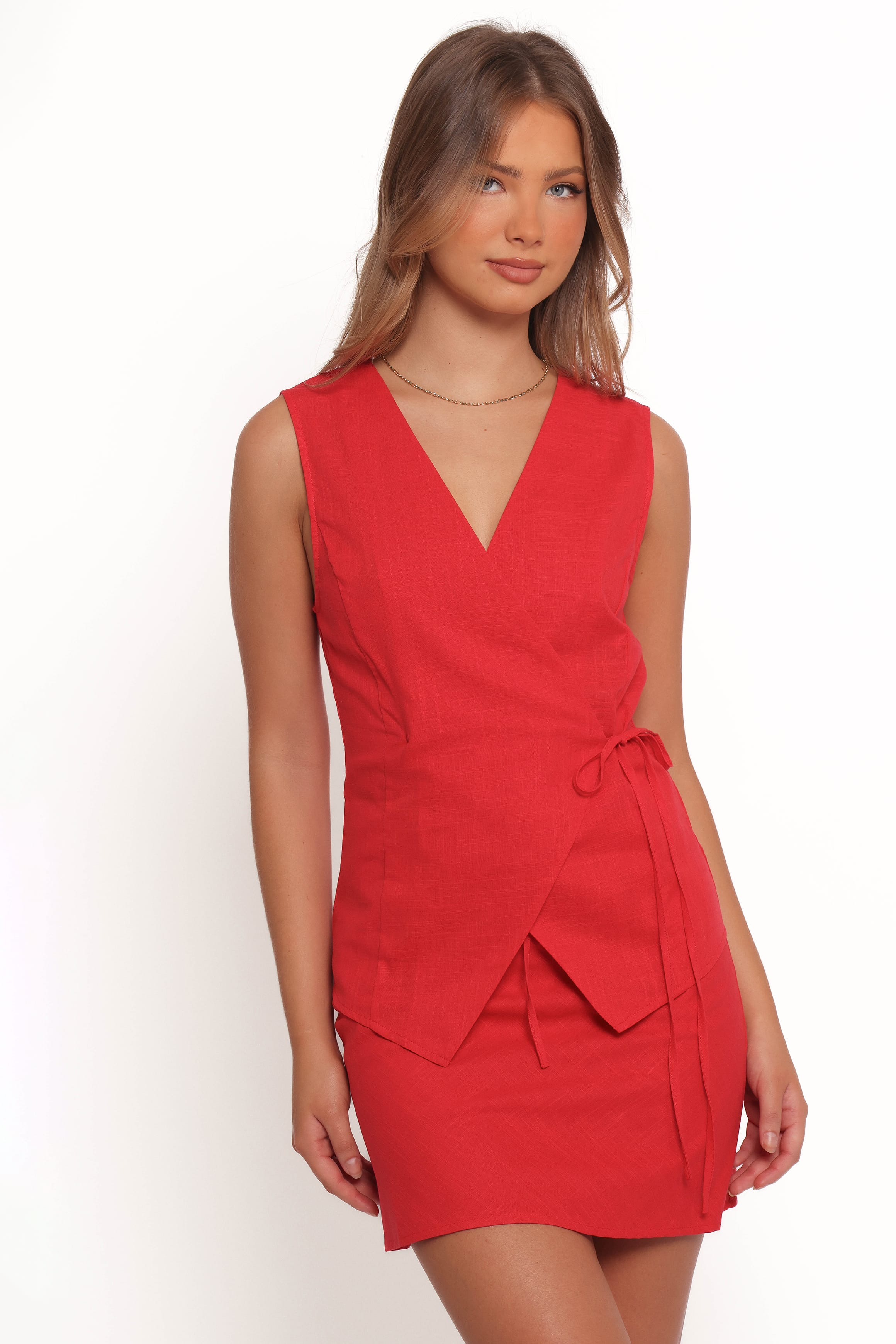 TOPS Vanni Wrap Front Linen Top - Red