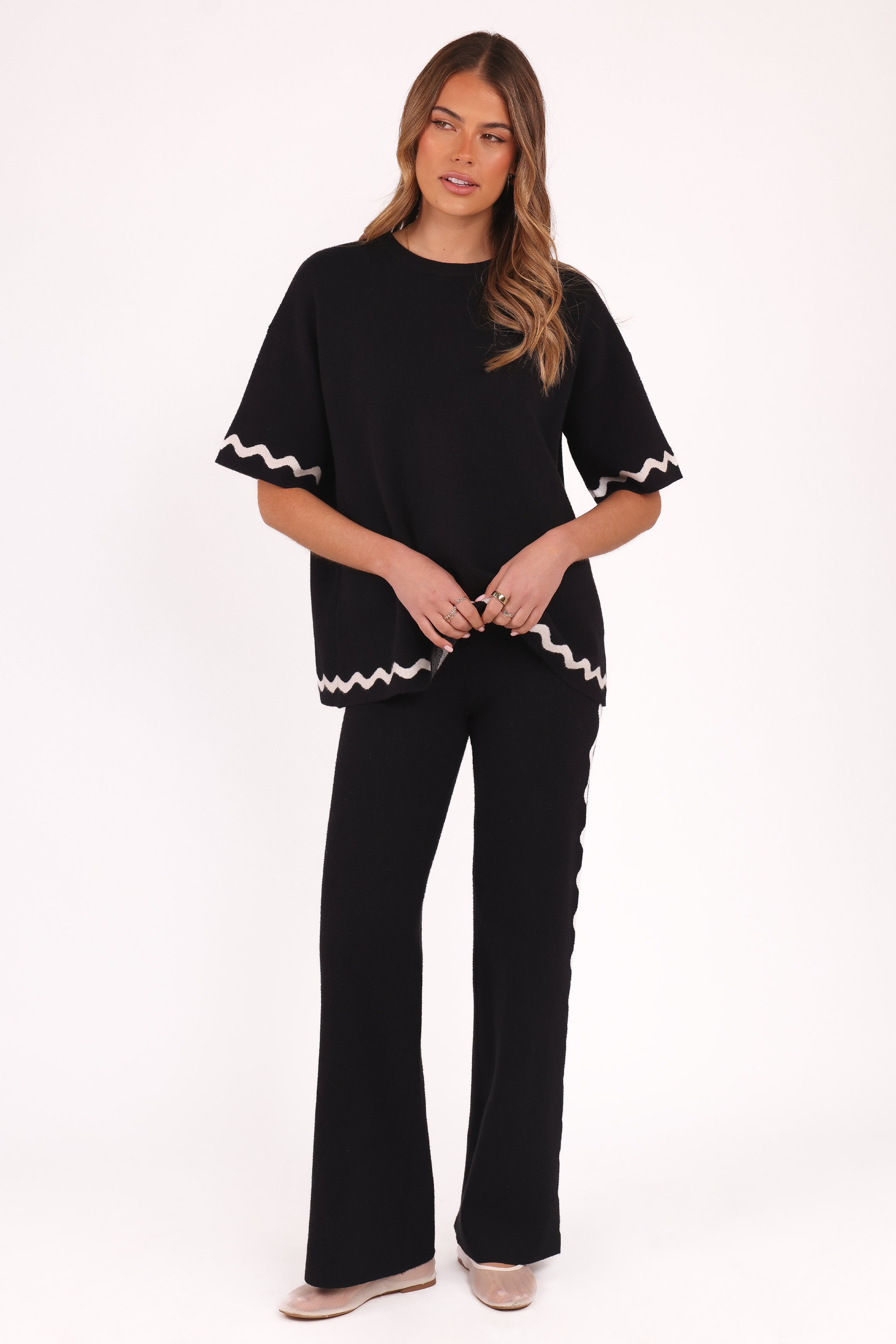 TOPS Vespa Knitted Tee - Black White