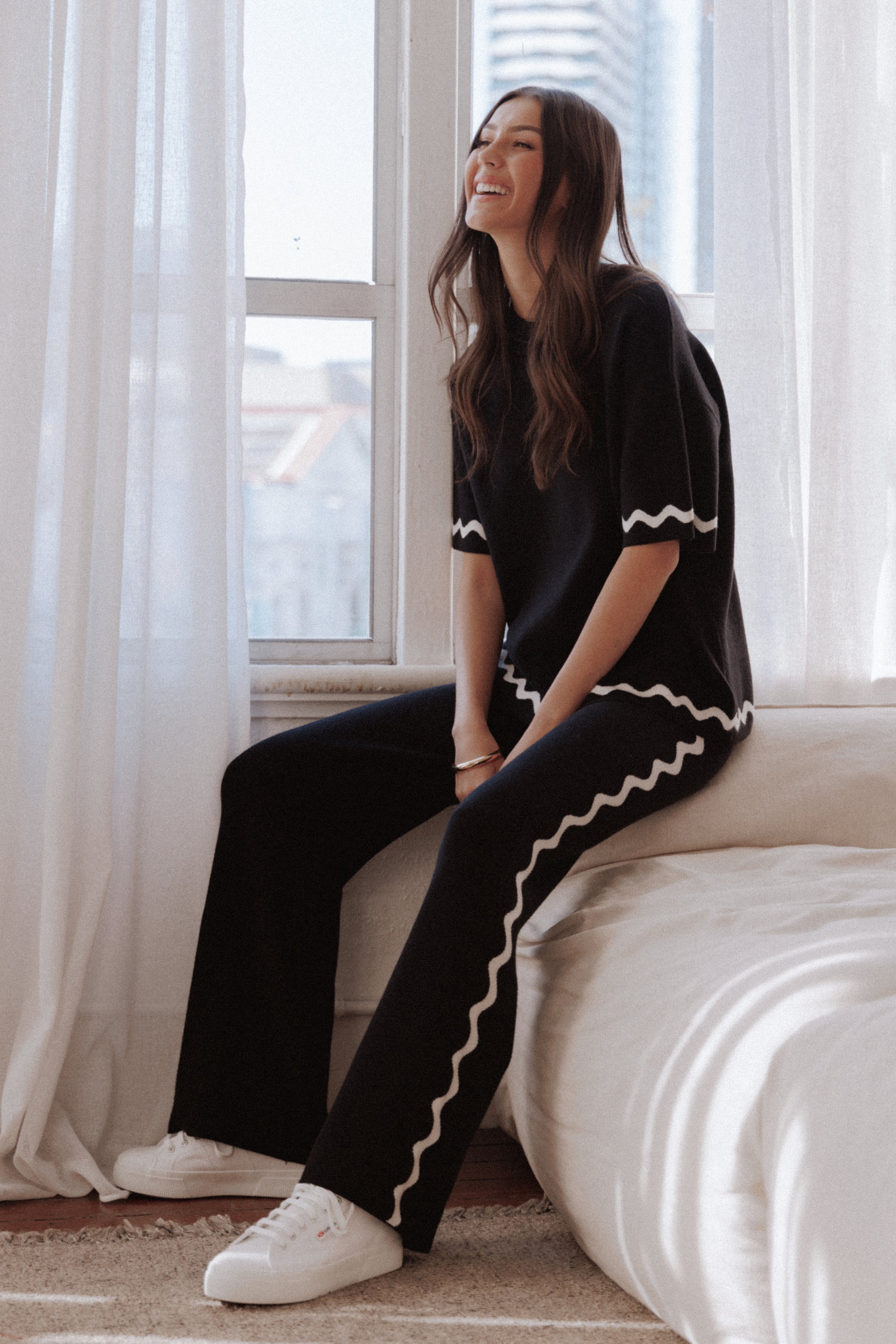 TOPS Vespa Knitted Tee - Black White