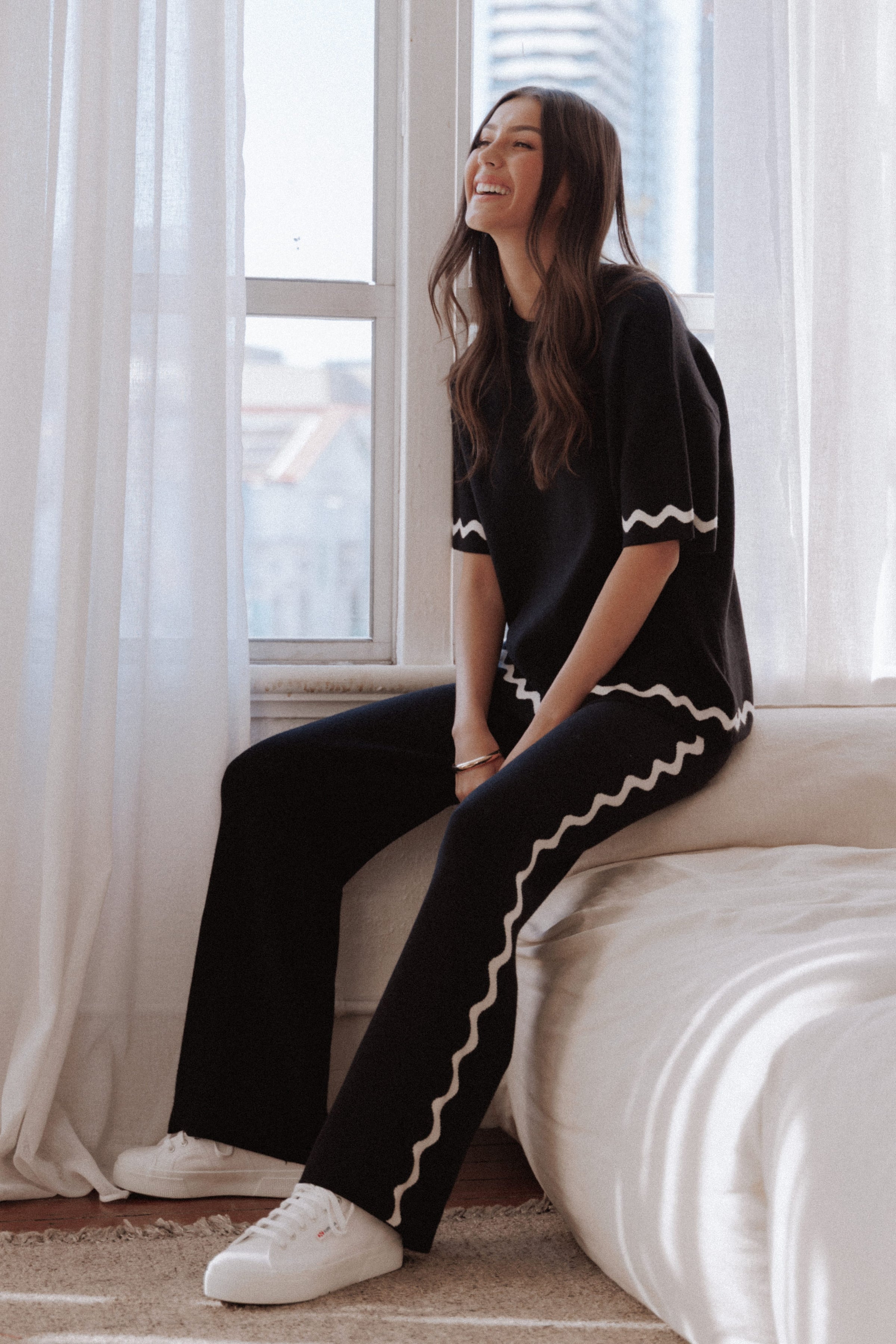 TOPS Vespa Knitted Tee - Black White