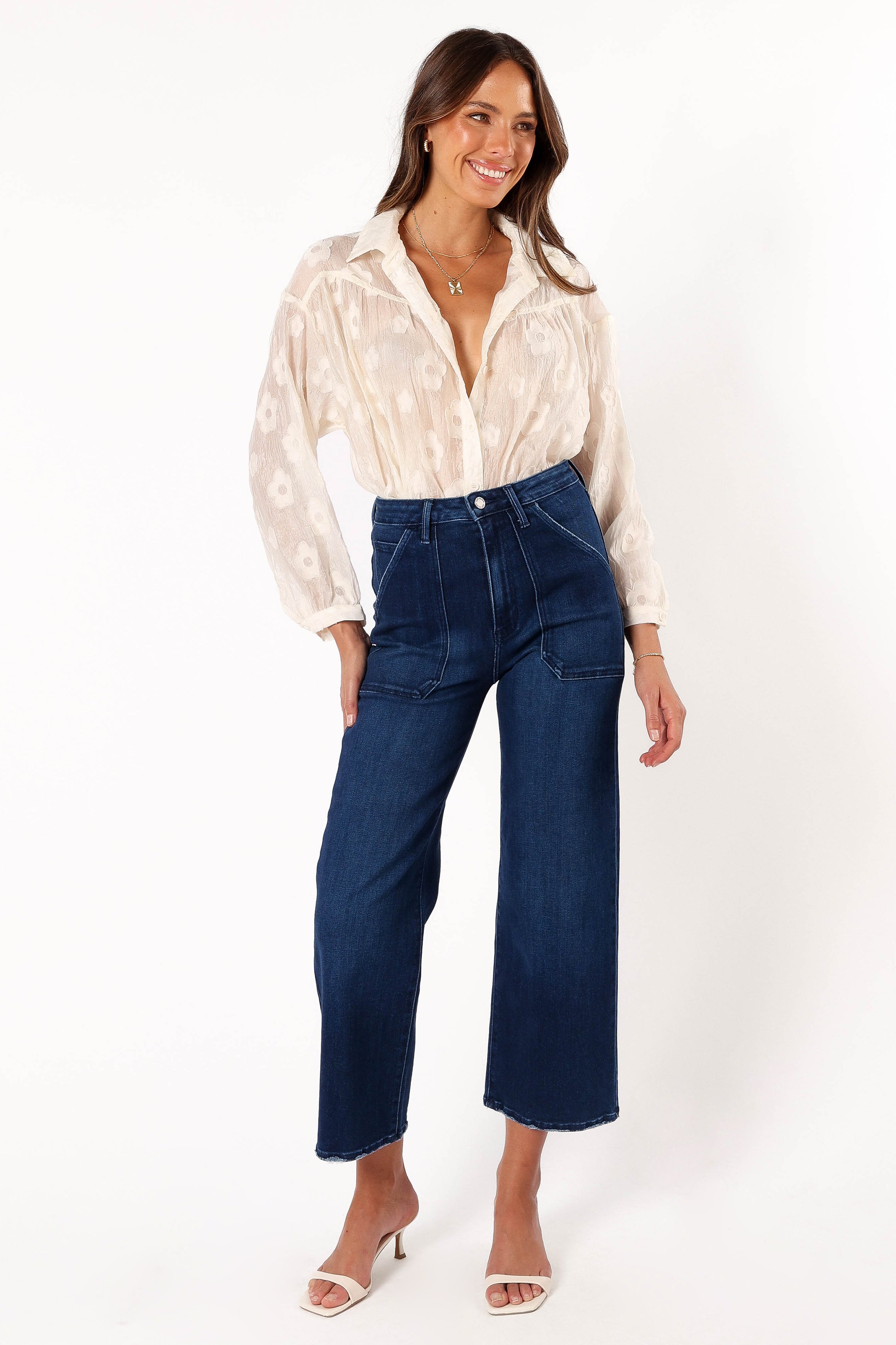 TOPS @Viena Embroidered Button Down - Ivory