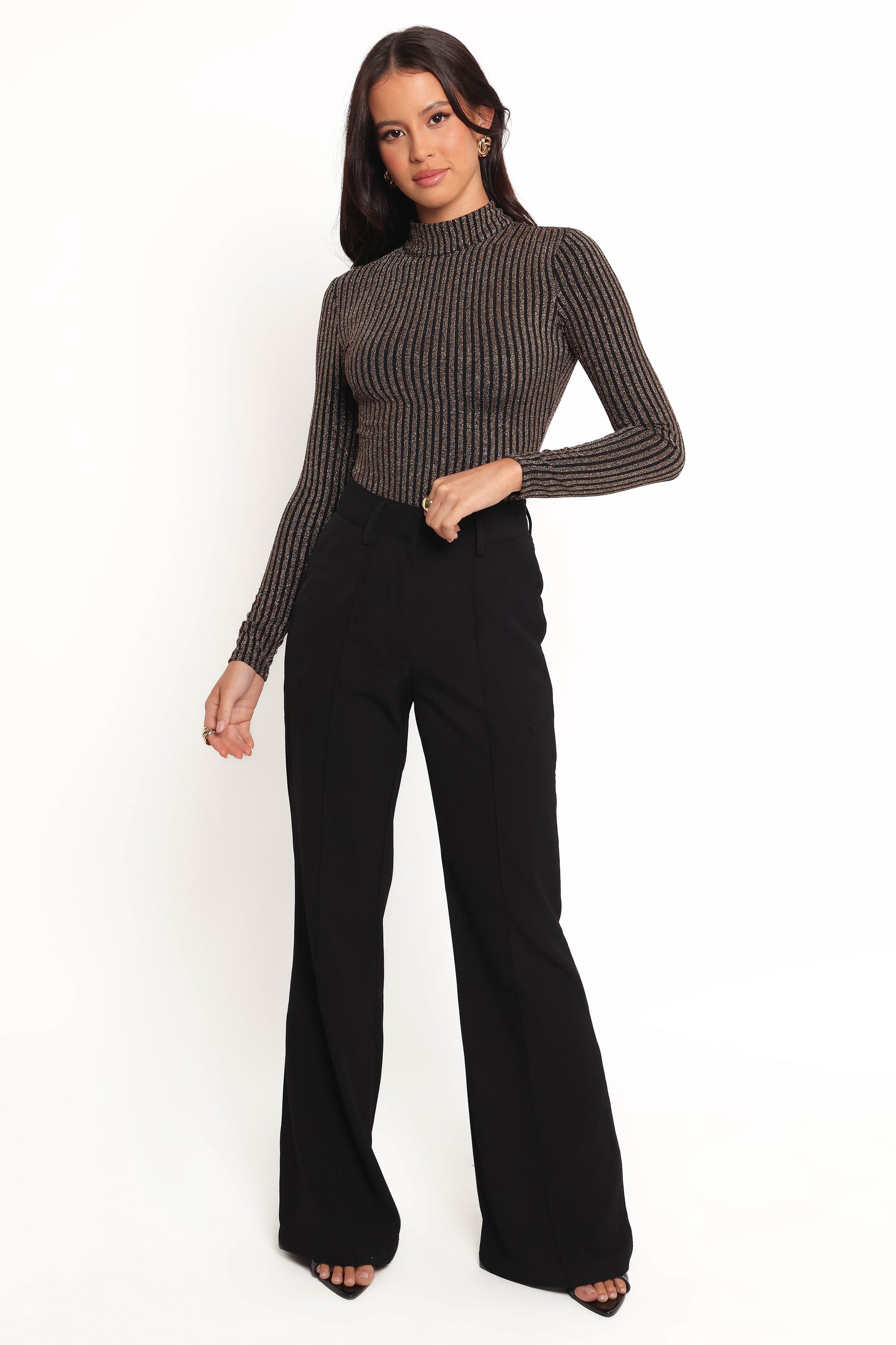 TOPS Vienah Long Sleeve Bodysuit - Black Gold