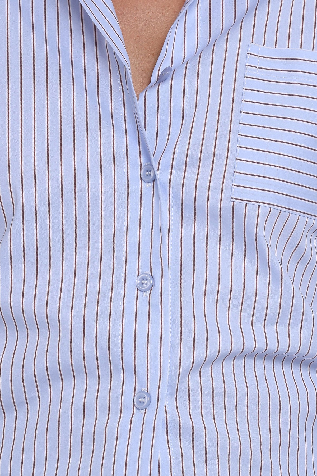 TOPS Vienne Tie Back Button Up Shirt - Blue/Brown Stripe