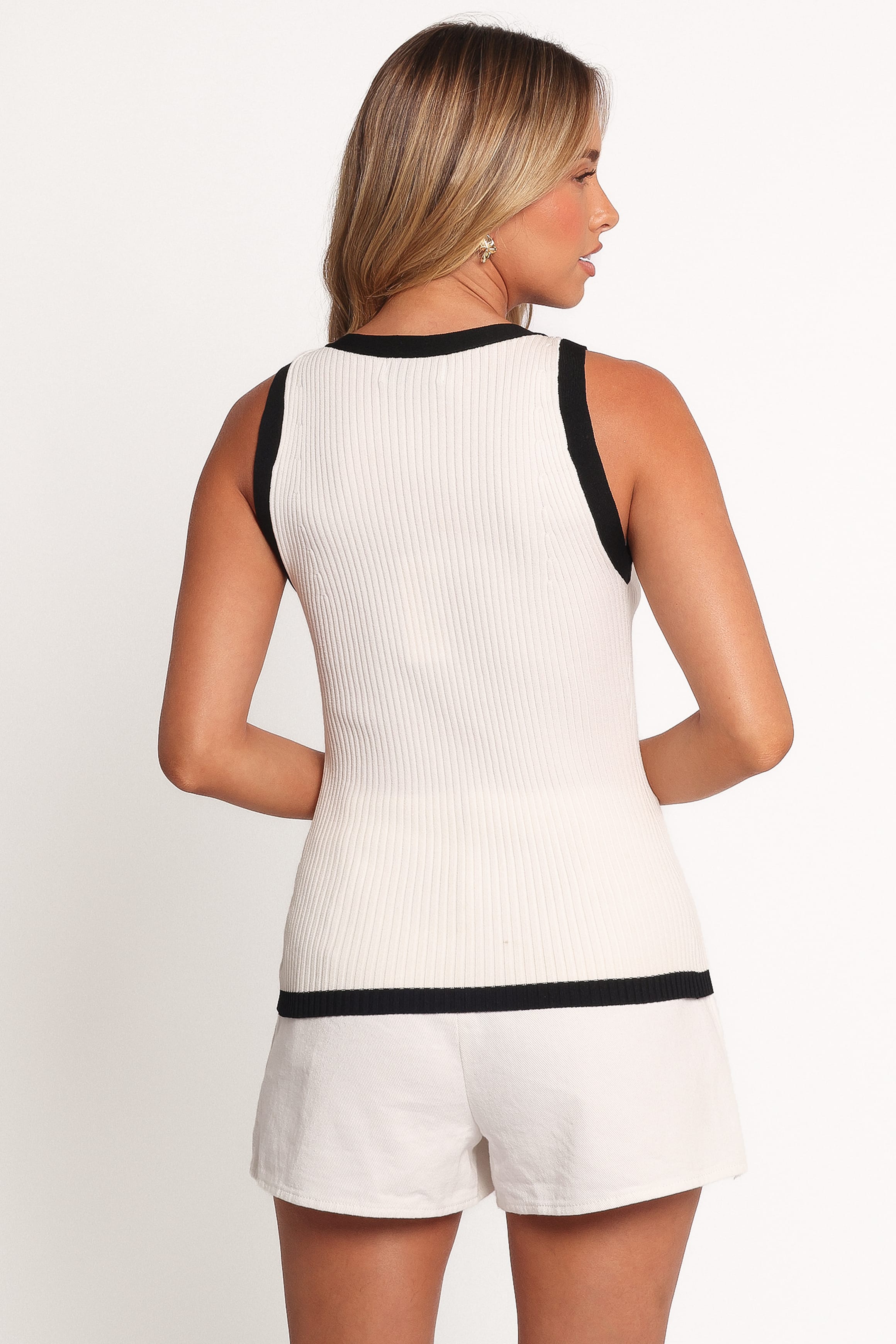 TOPS Virginia Knit Vest Top - White Black