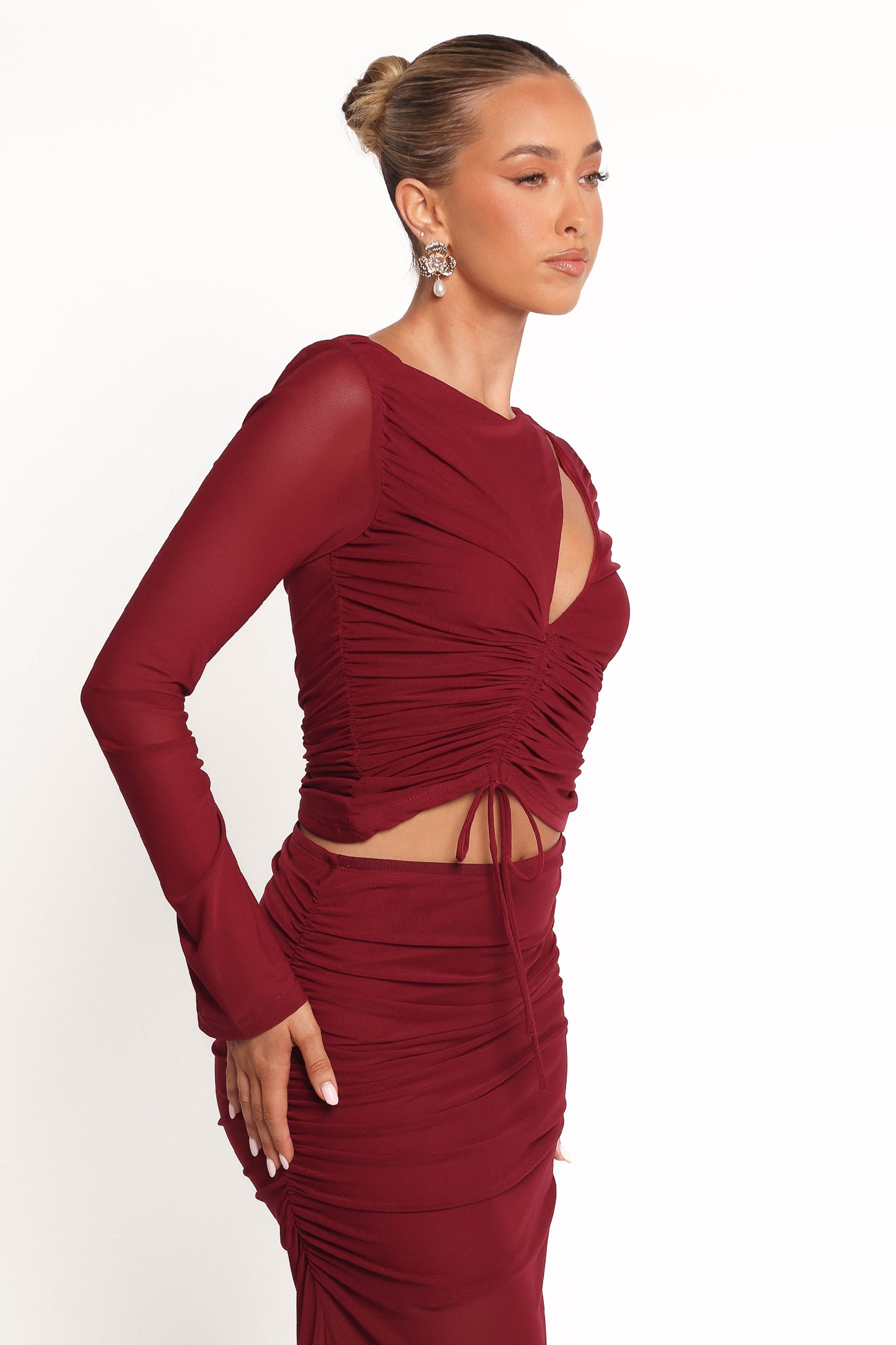 TOPS Wella Ruched Knit Top - Berry