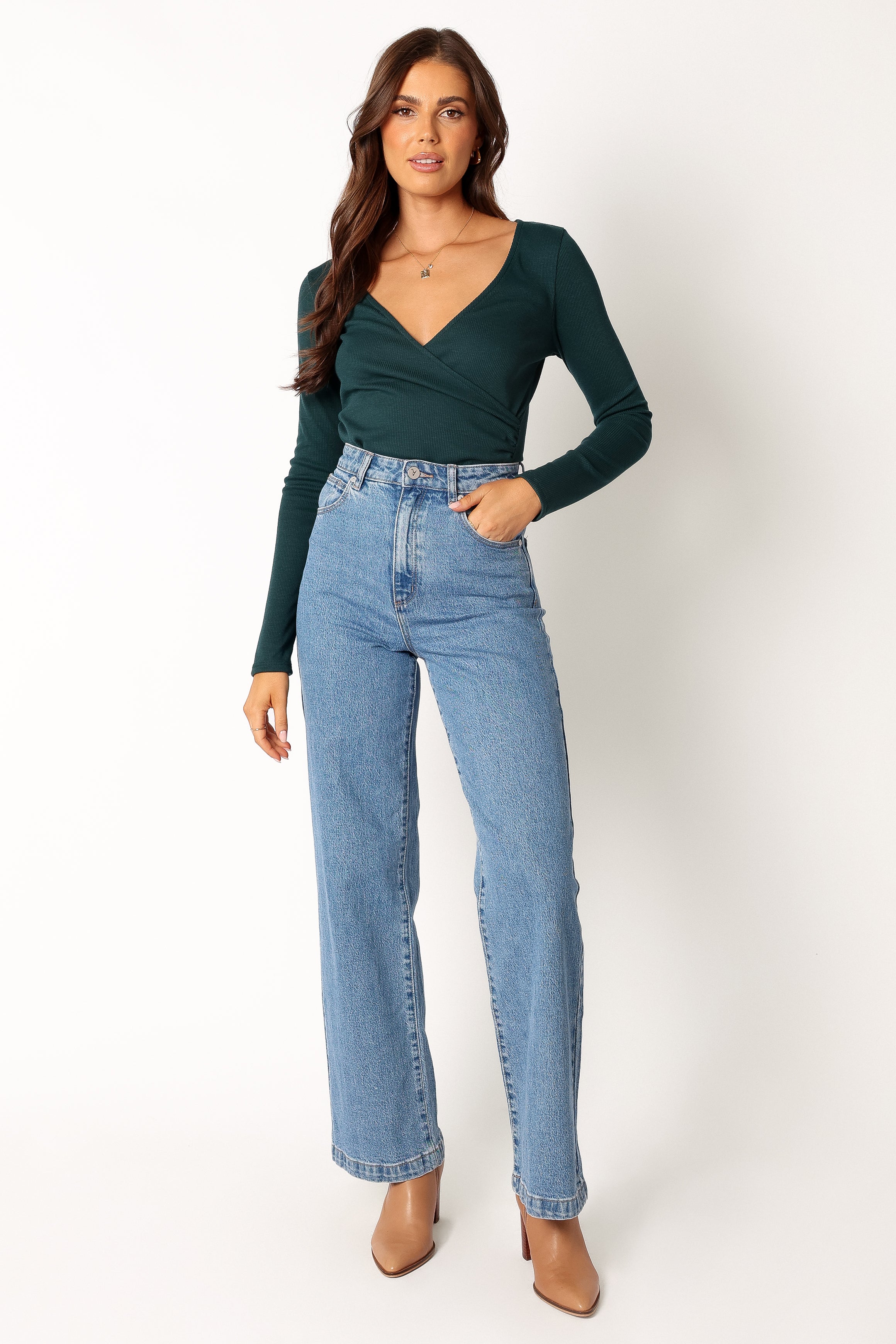 TOPS @Wells Long Sleeve Bodysuit - Hunter Green