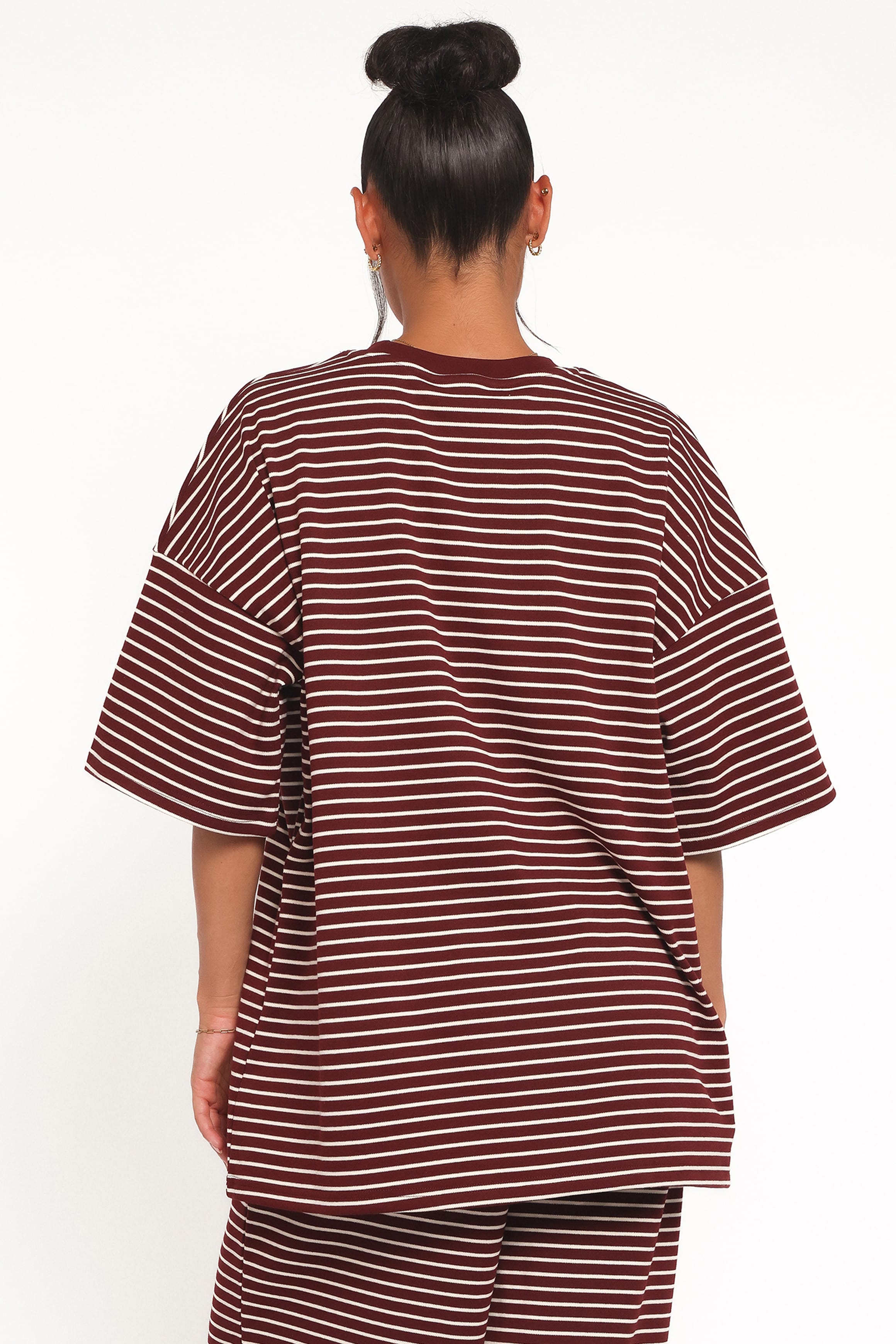 TOPS Wilda Oversized Tee - Burgundy Cream Stripe