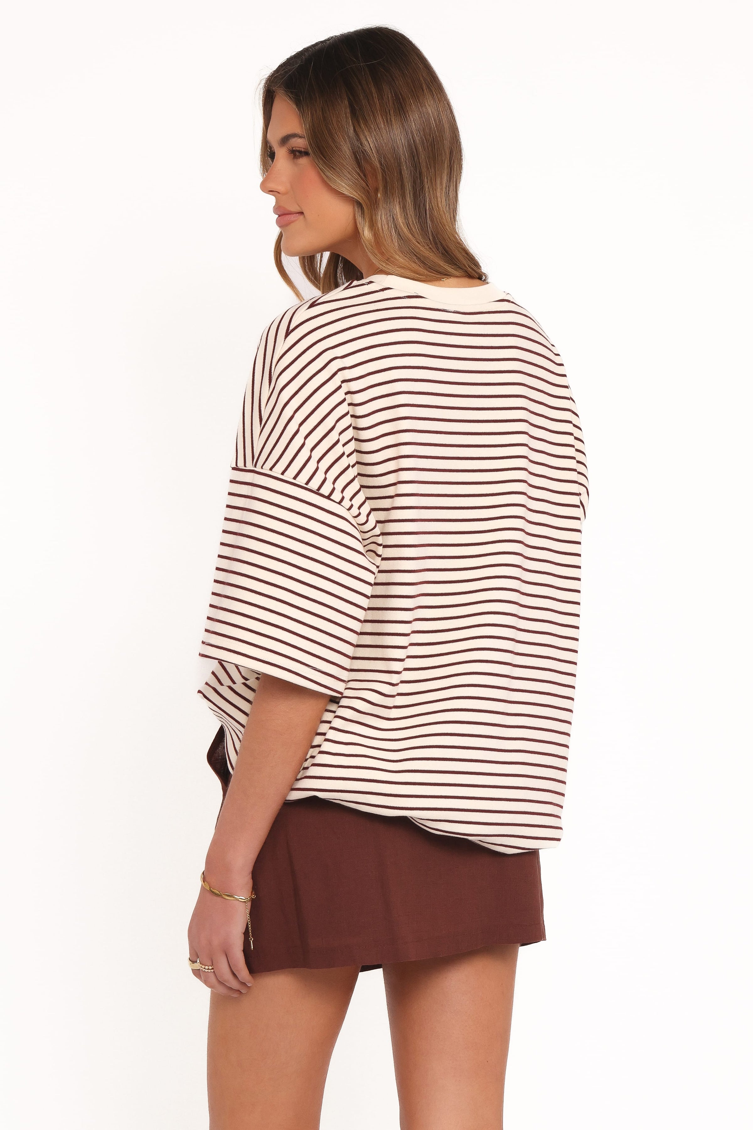 TOPS Wilda Oversized Tee - Cream Tan Stripe