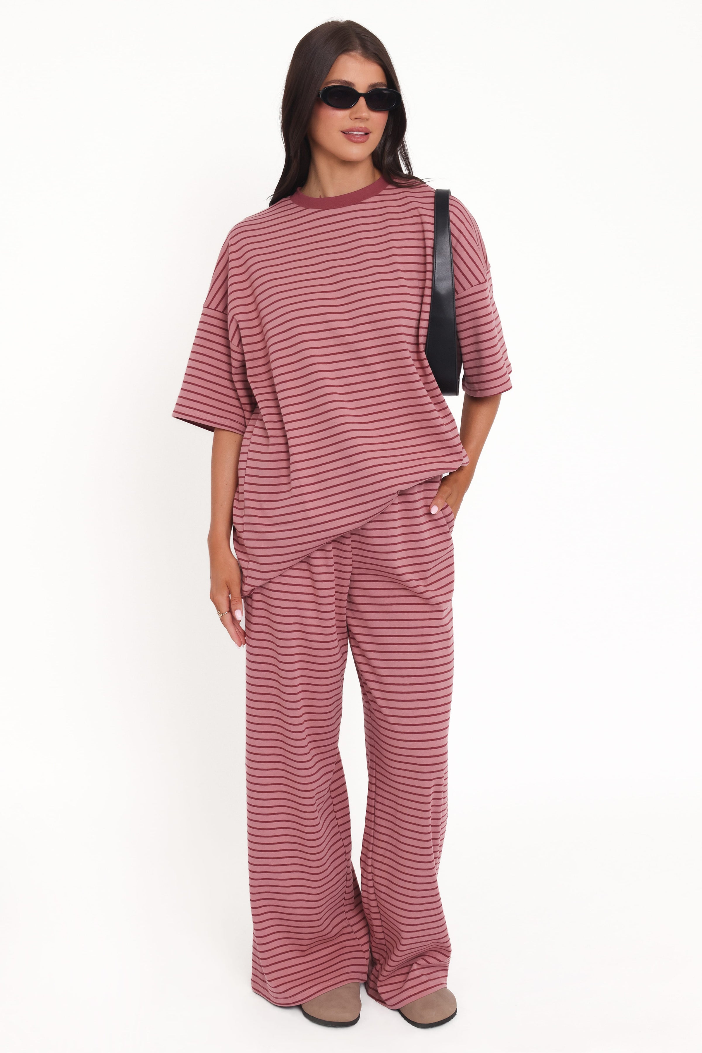 TOPS @Wilda Oversized Tee - Pink Red Stripe