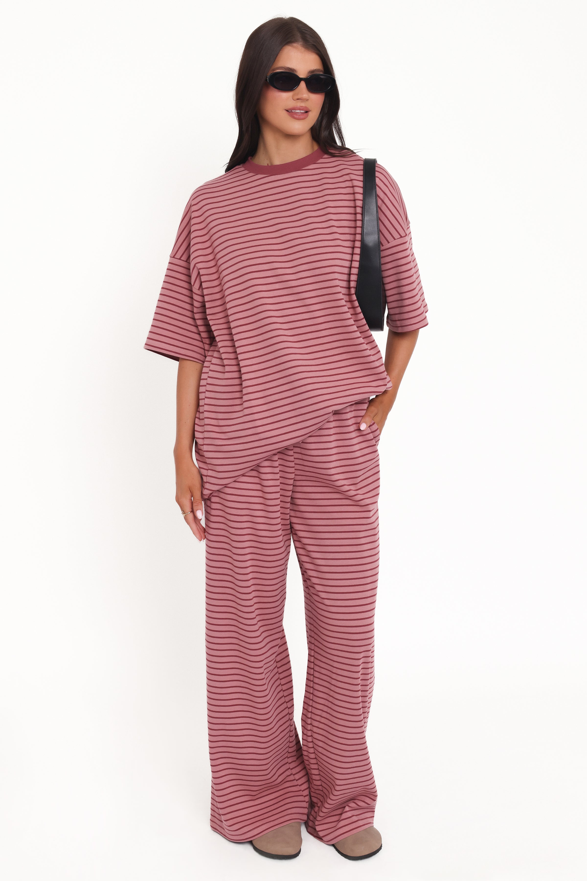 TOPS @Wilda Oversized Tee - Pink Red Stripe