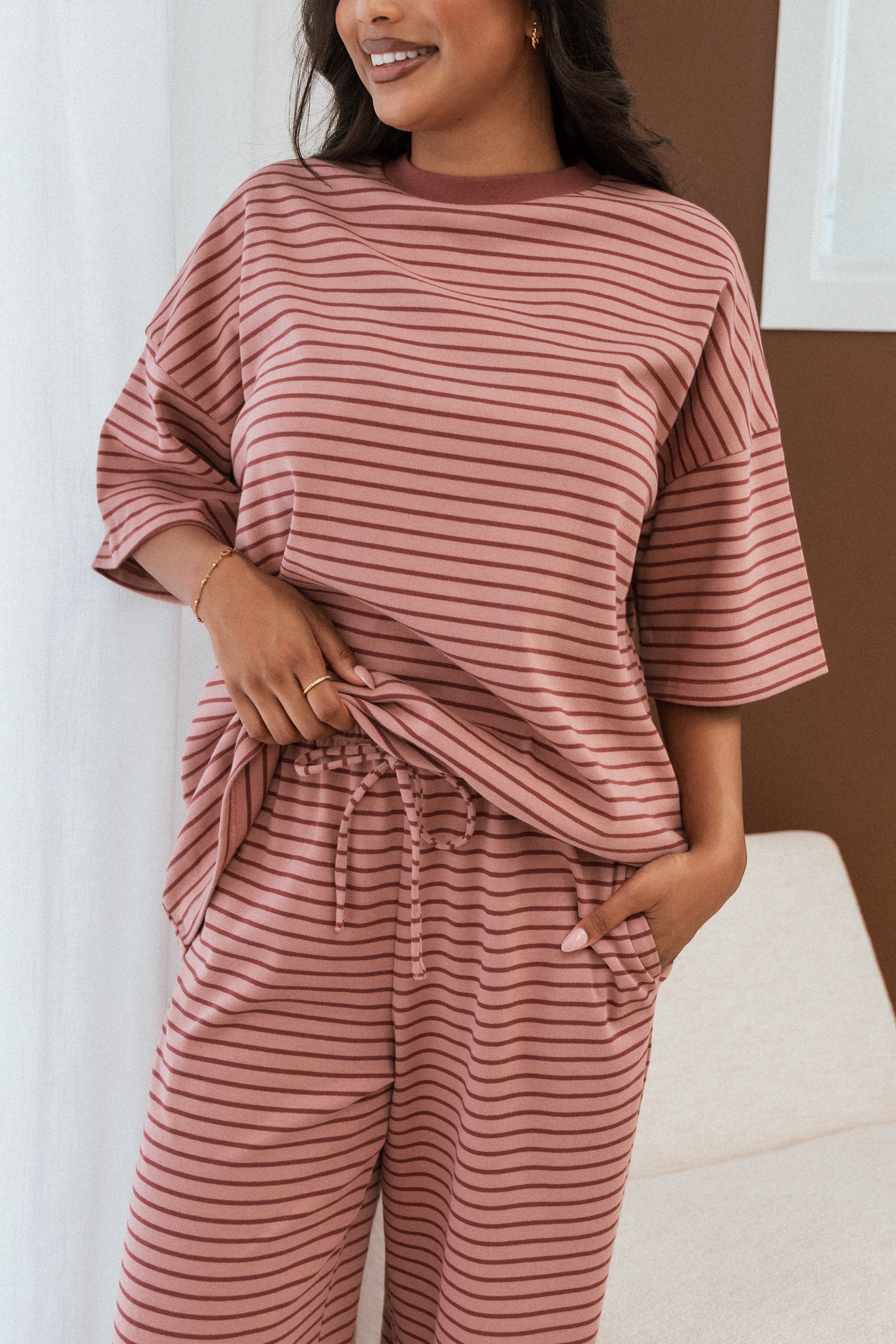 TOPS Wilda Oversized Tee - Pink Red Stripe