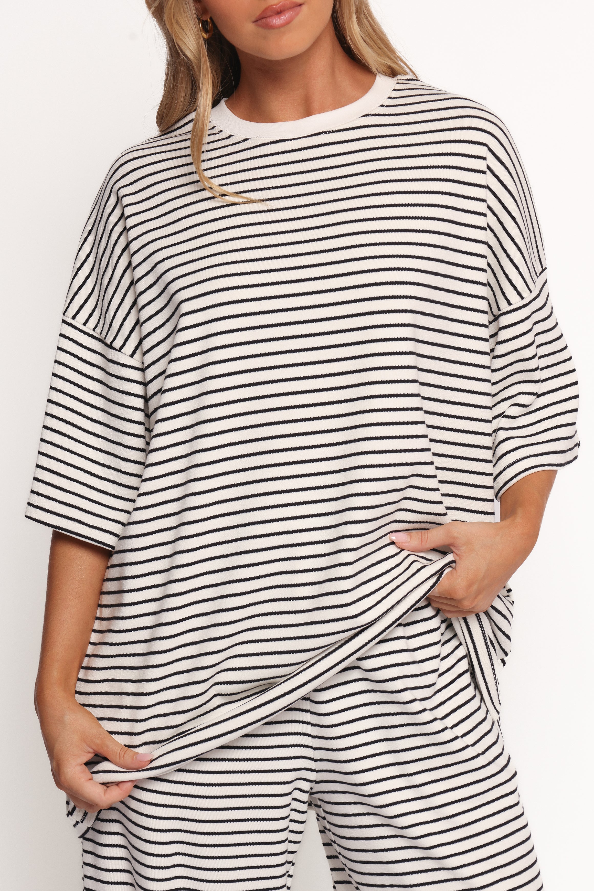 TOPS Wilda Oversized Tee - White Black Stripe