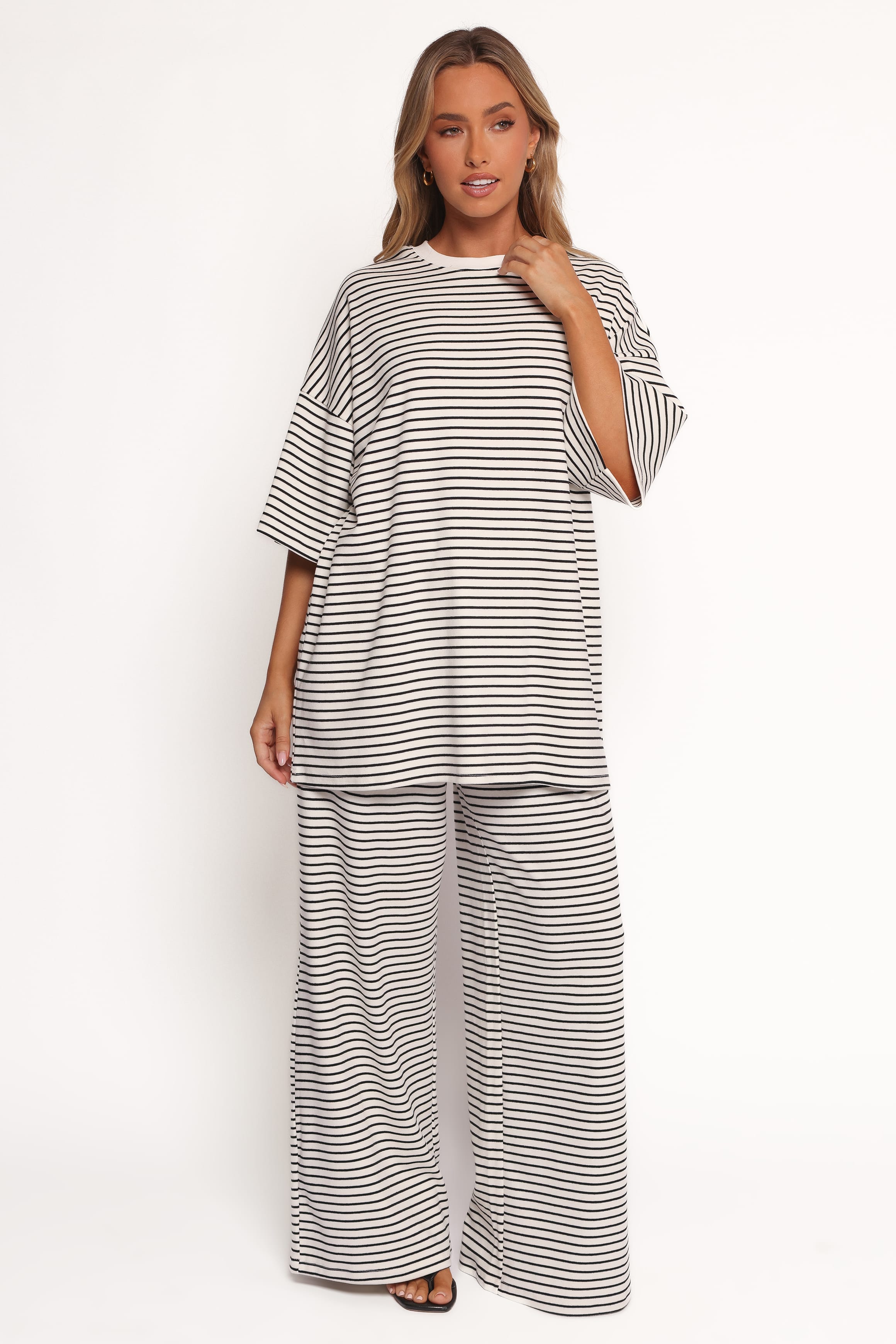 TOPS Wilda Oversized Tee - White Black Stripe