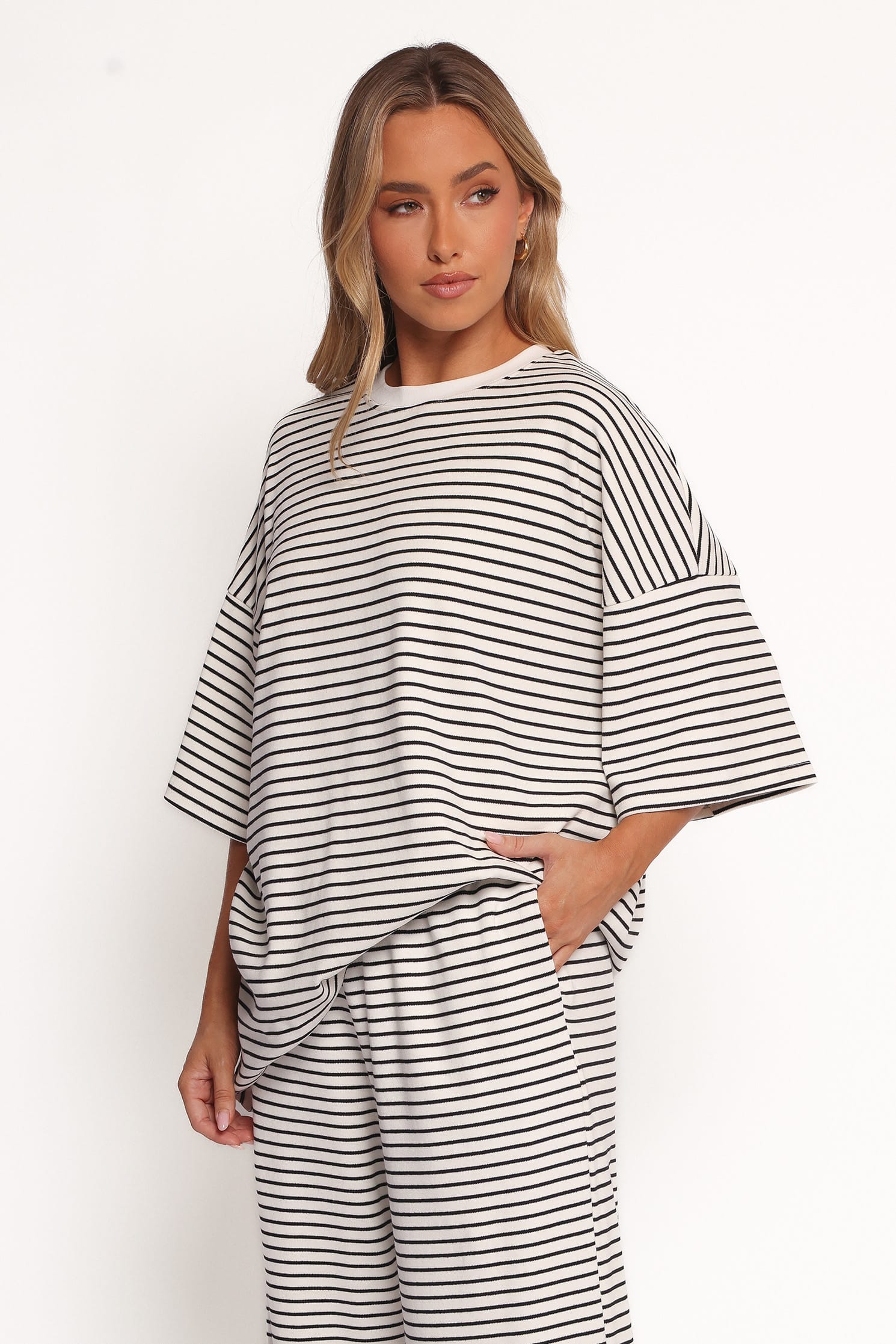 TOPS Wilda Oversized Tee - White Black Stripe
