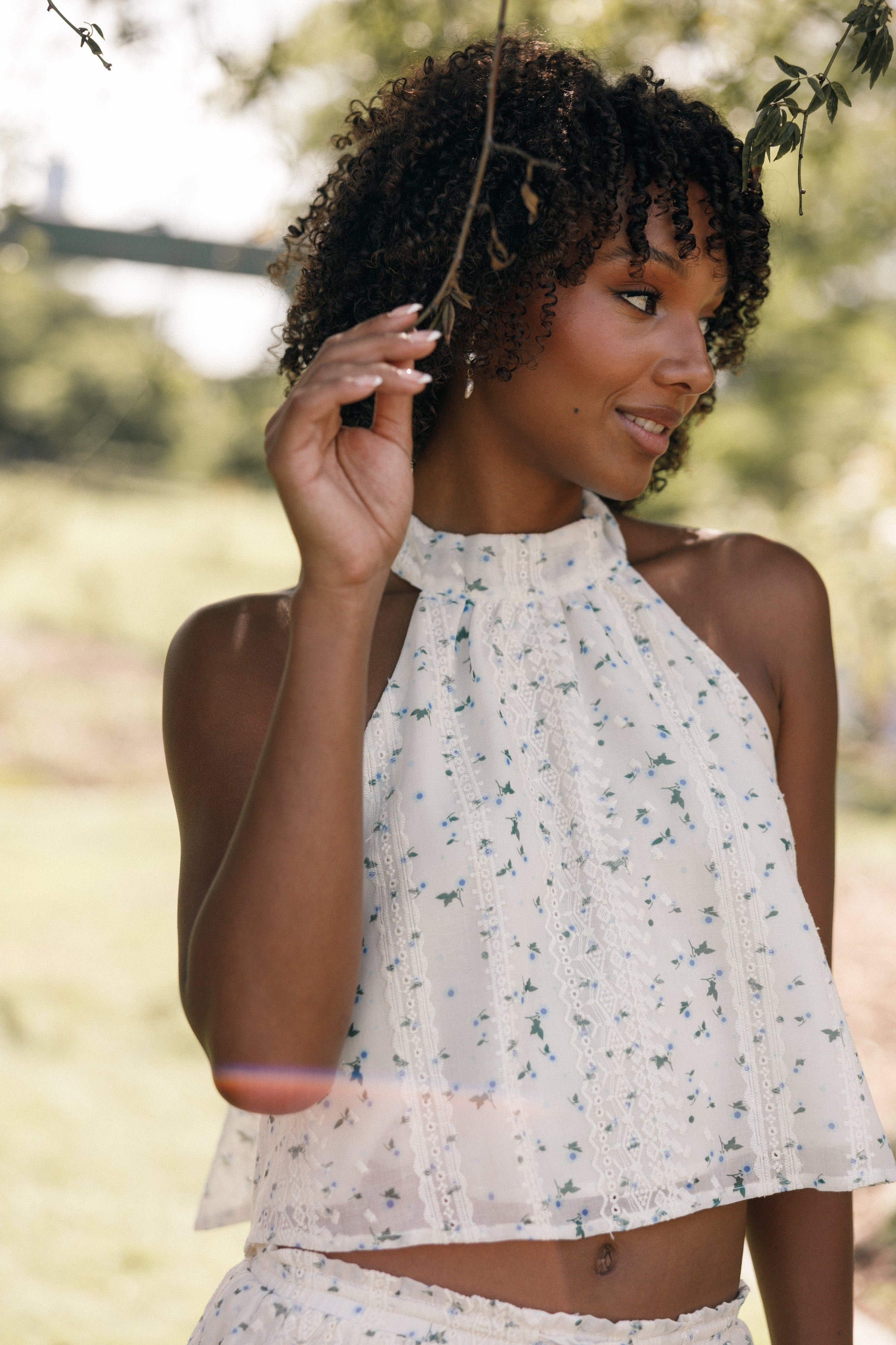 TOPS Willa Halterneck Top - Blue Floral