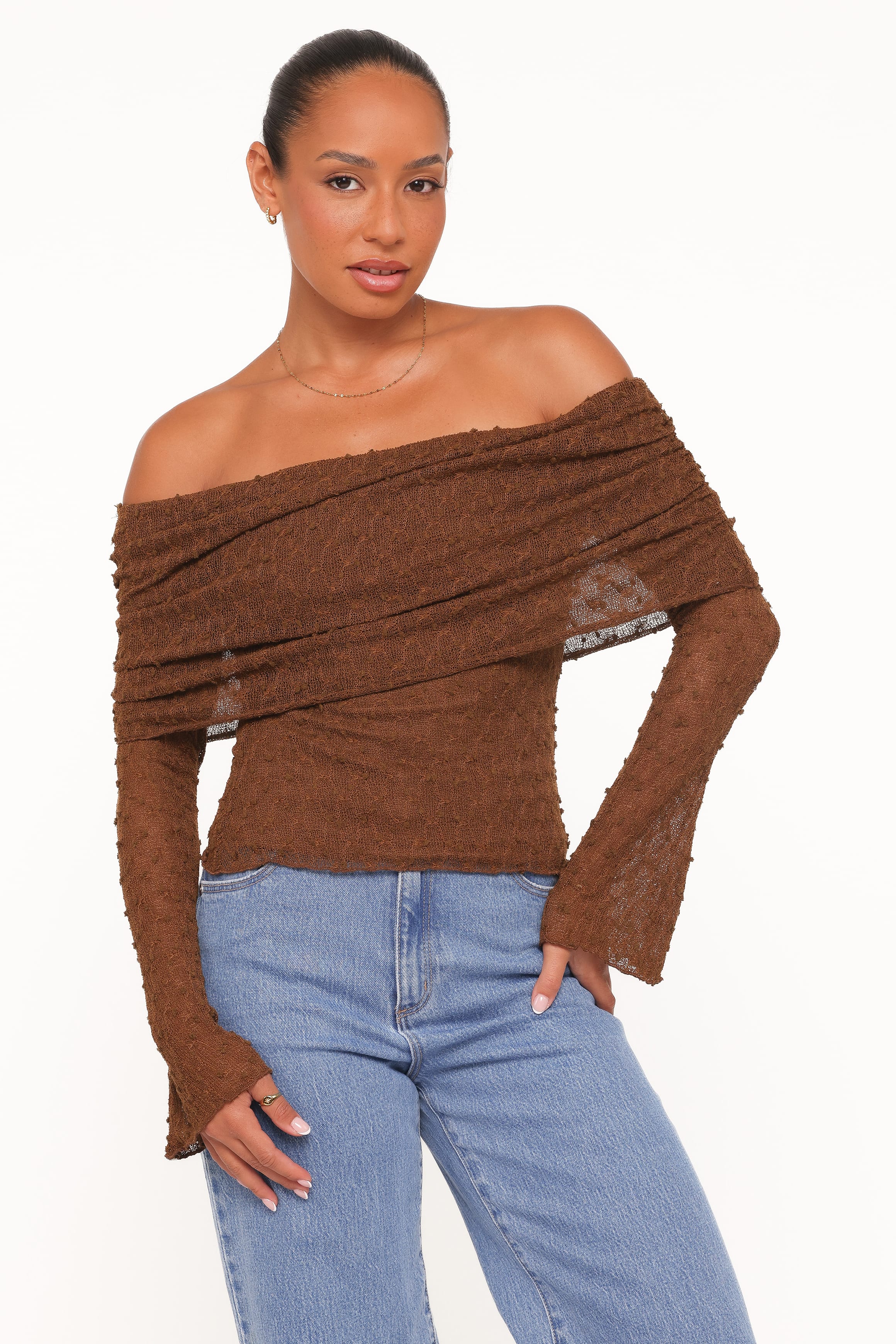 TOPS Wilma Off Shoulder Top - Chocolate