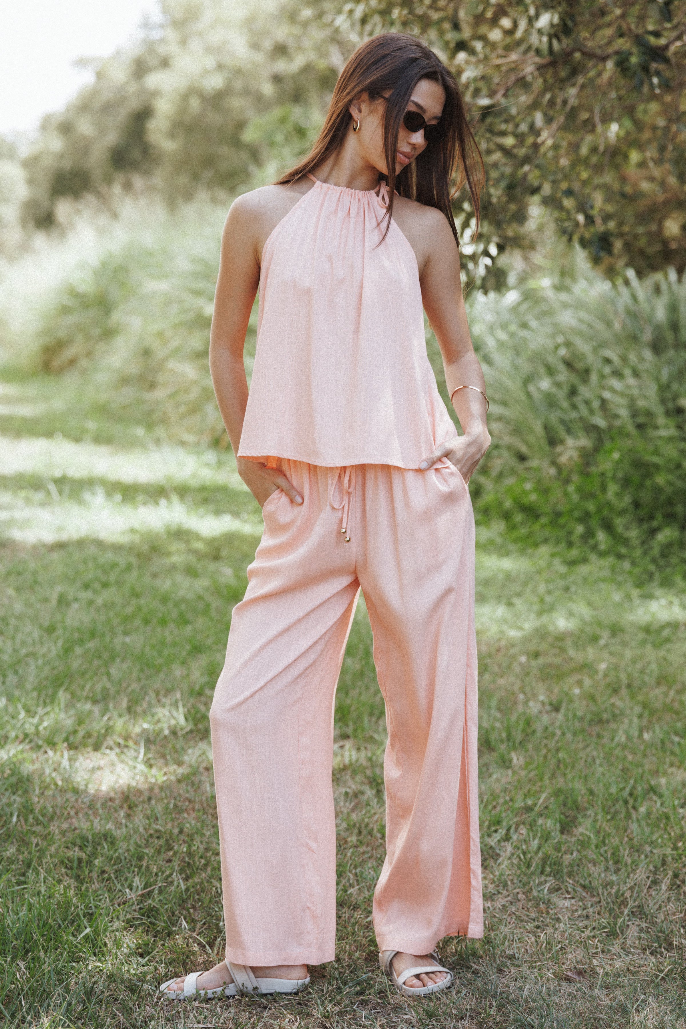 TOPS Wren Halter Tie Top - Pink