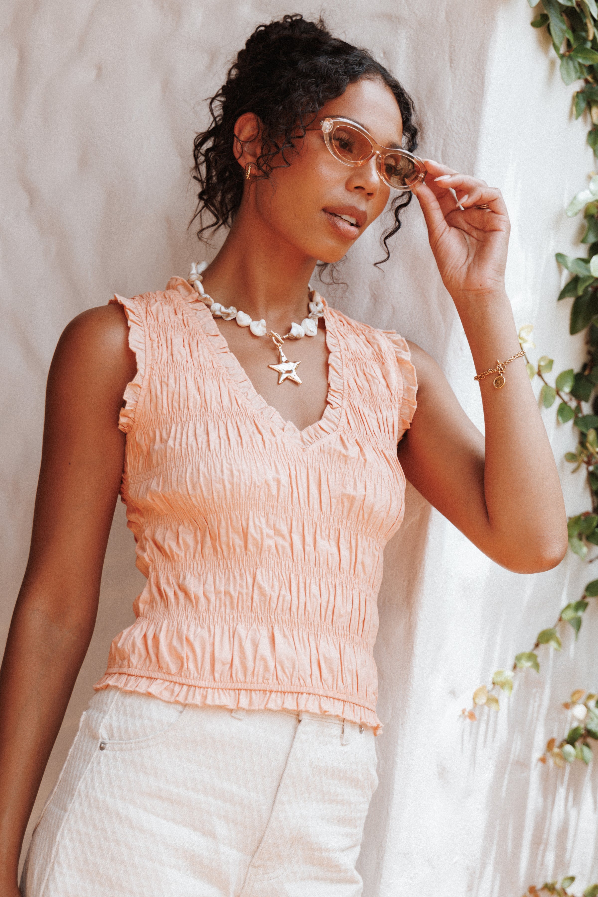 TOPS Xenia Smocked Top - Peach