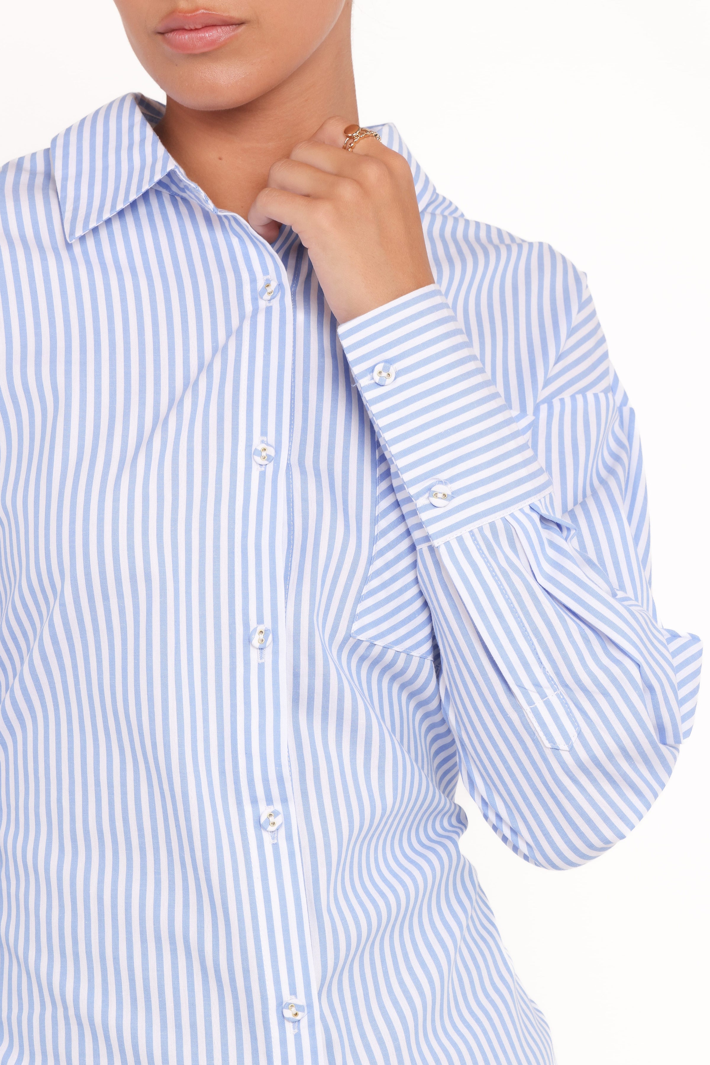 TOPS Yacra Tie Shirt - Blue White Stripe