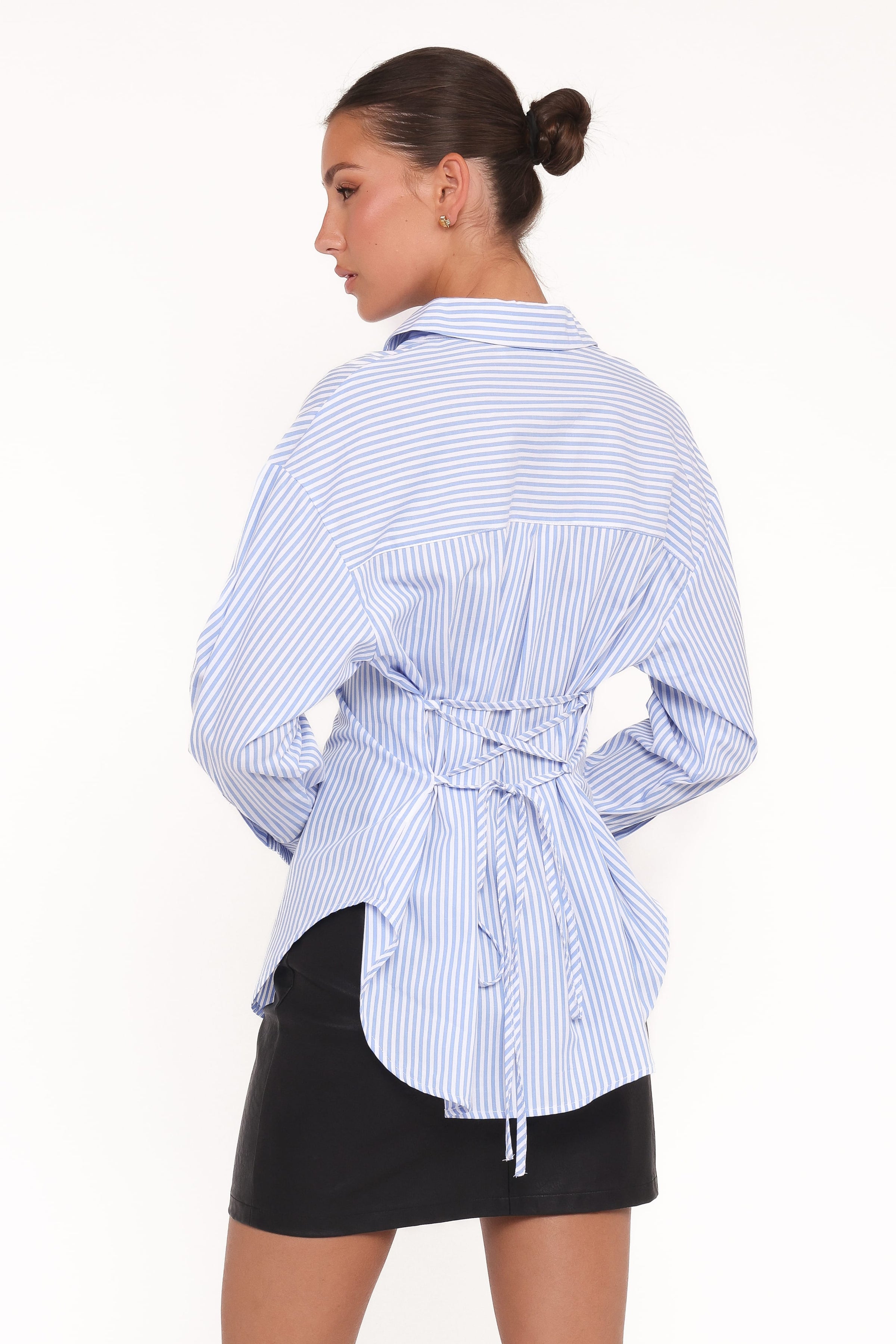 TOPS Yacra Tie Shirt - Blue White Stripe