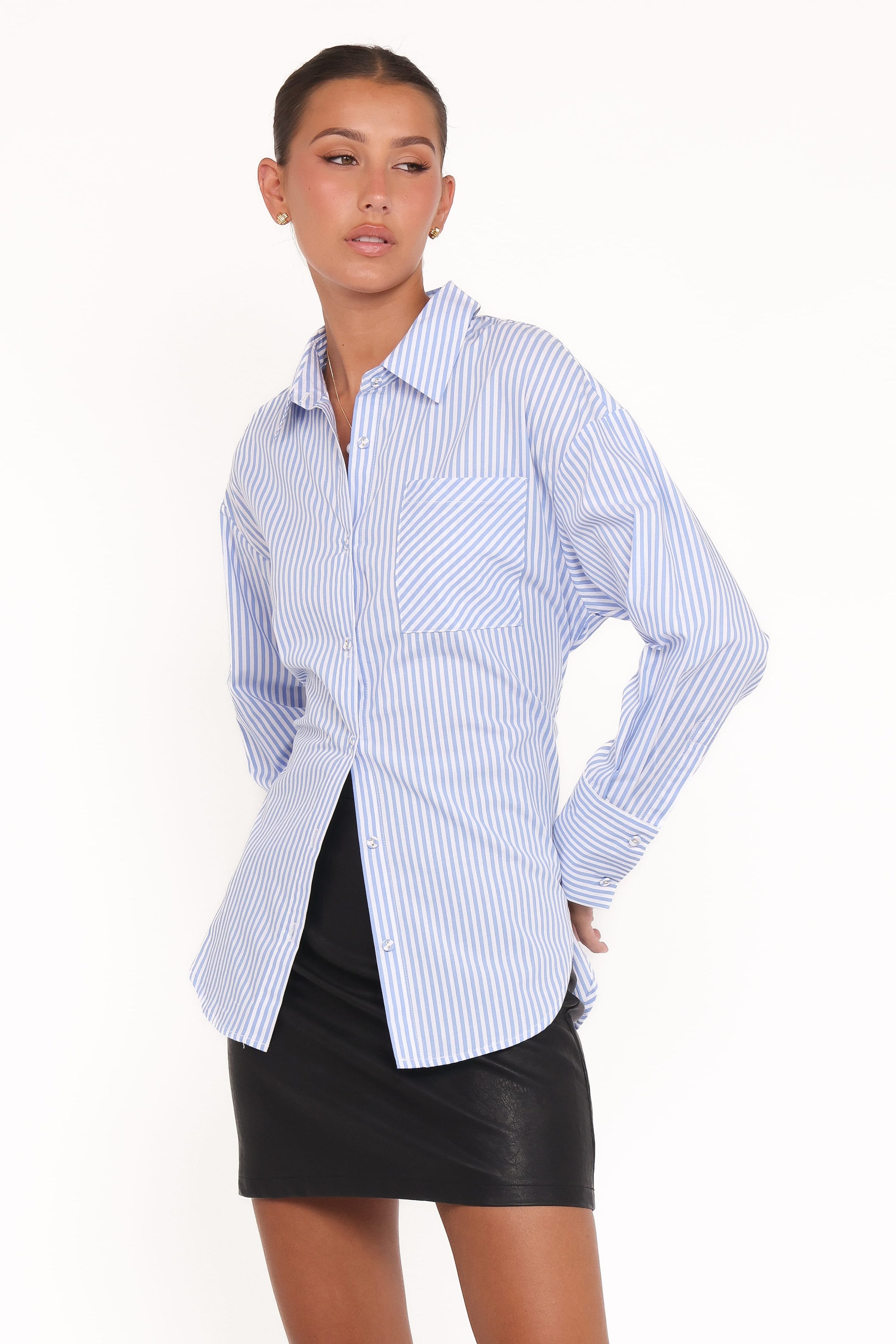 TOPS Yacra Tie Shirt - Blue White Stripe