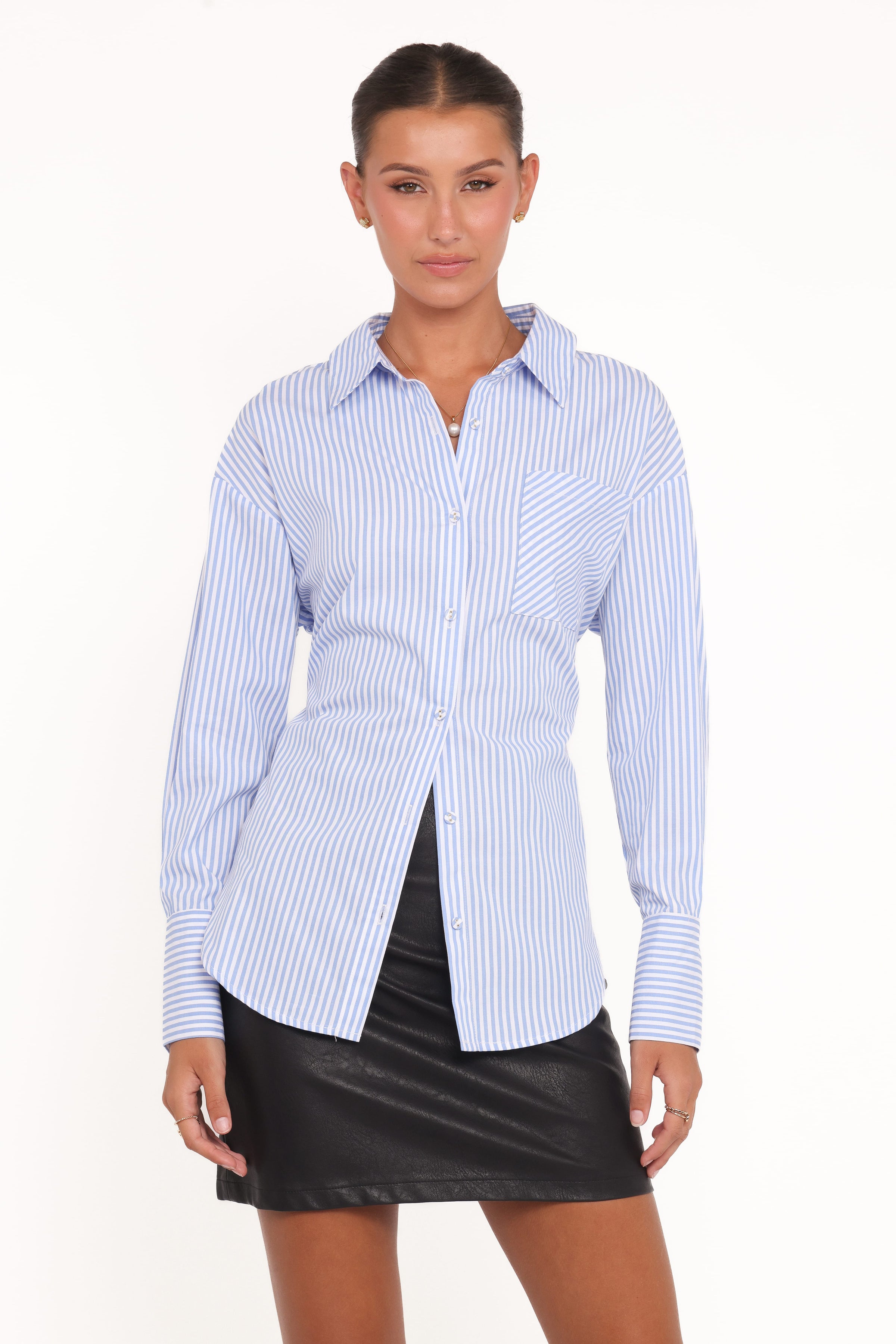 TOPS Yacra Tie Shirt - Blue White Stripe