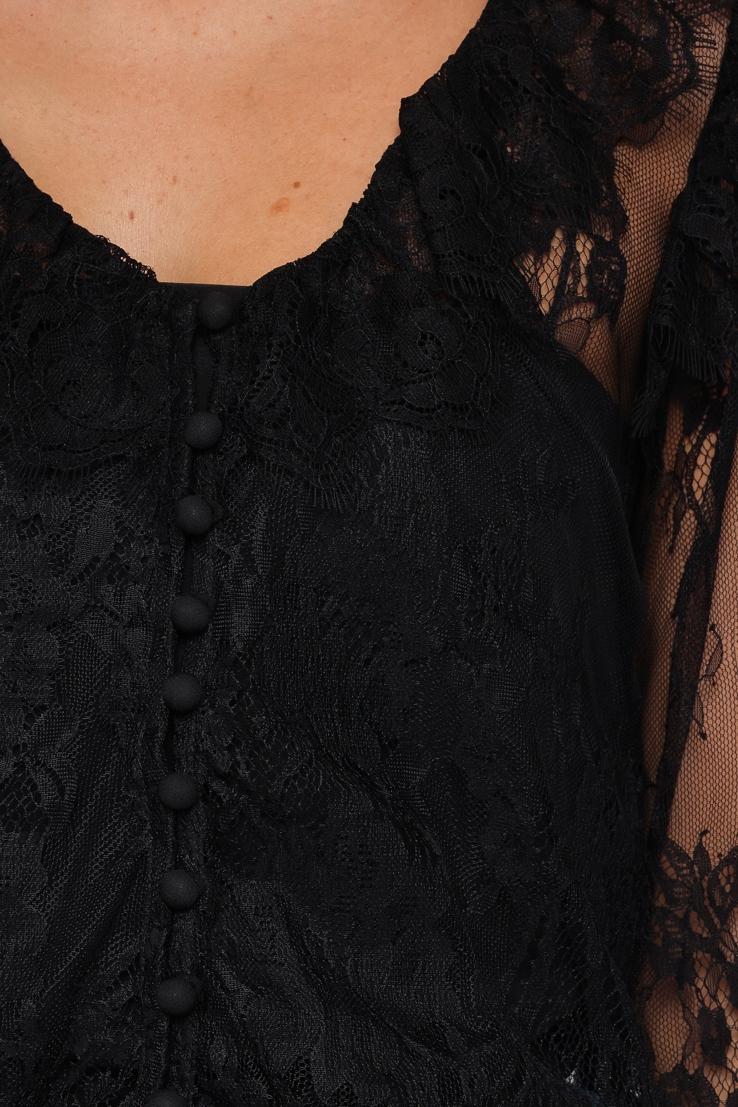 TOPS Yeva Lace Button Up Blouse - Black