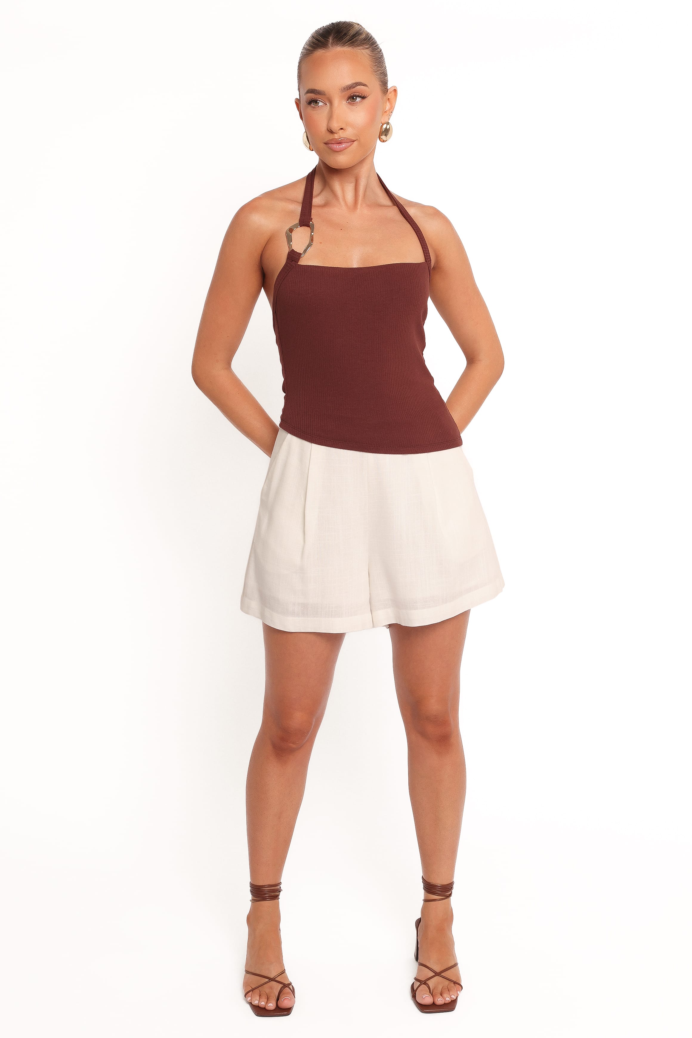 TOPS Yulissa Halter Knit Top - Chocolate Brown