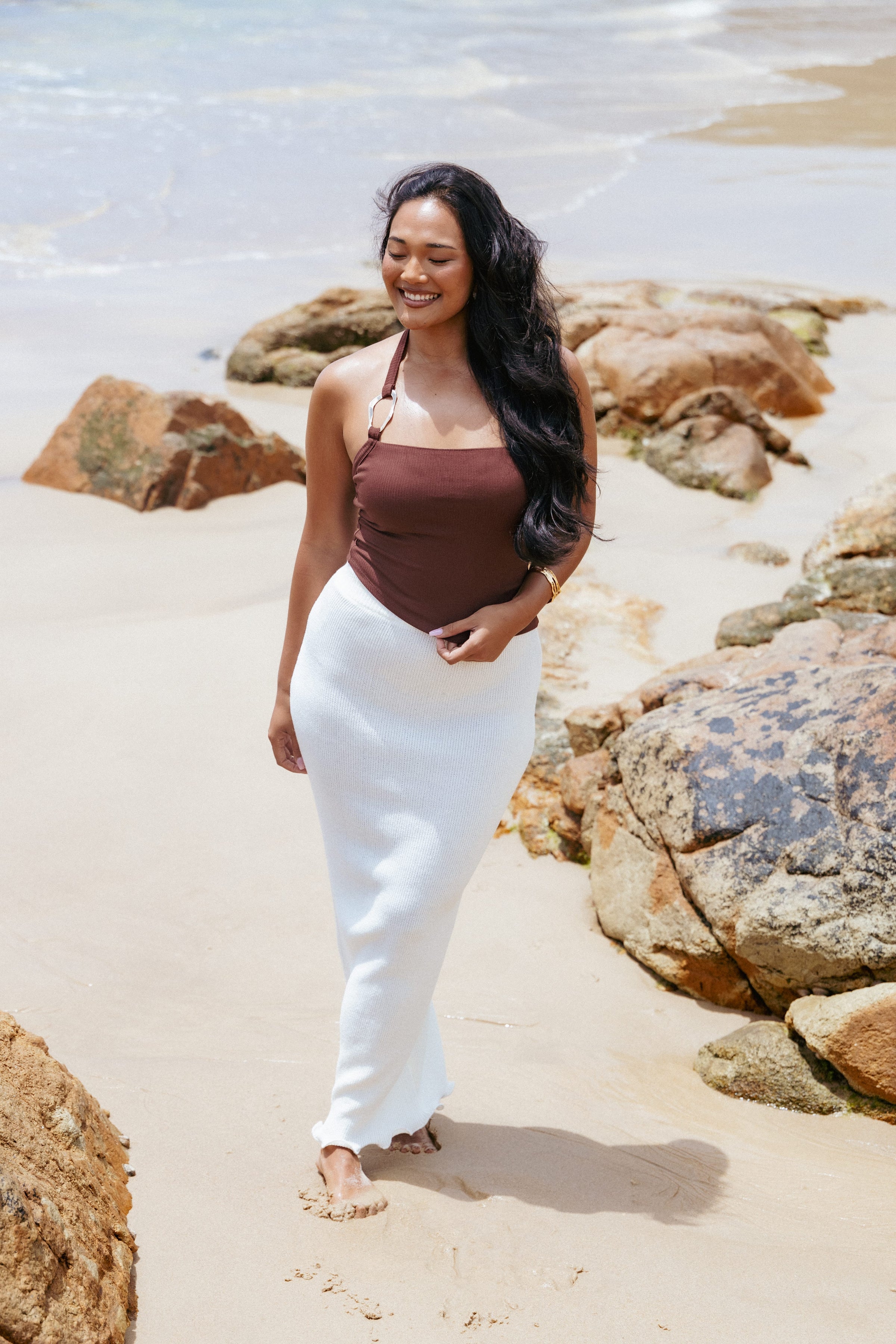 TOPS Yulissa Halter Knit Top - Chocolate Brown