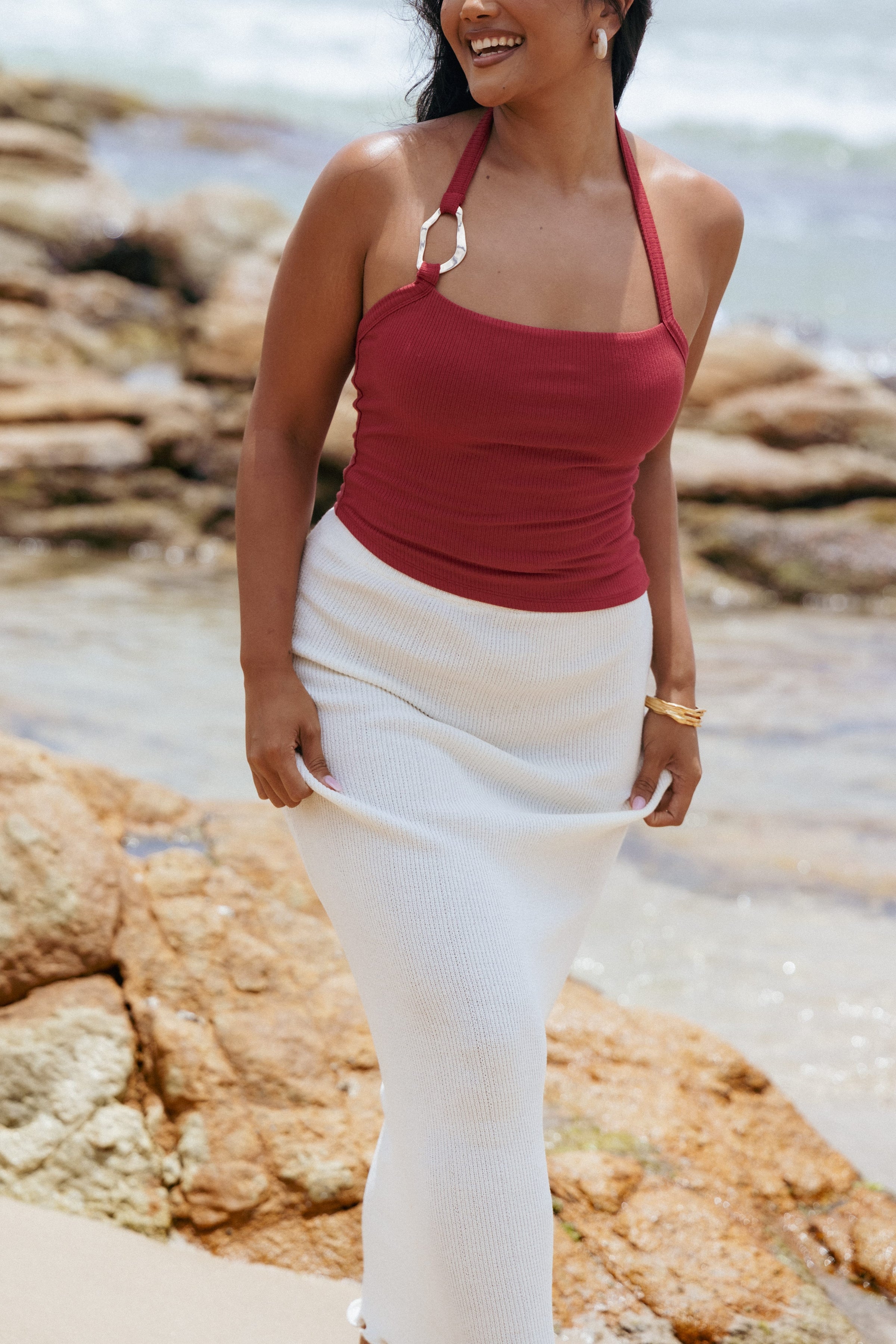 TOPS Yulissa Halter Knit Top - Red