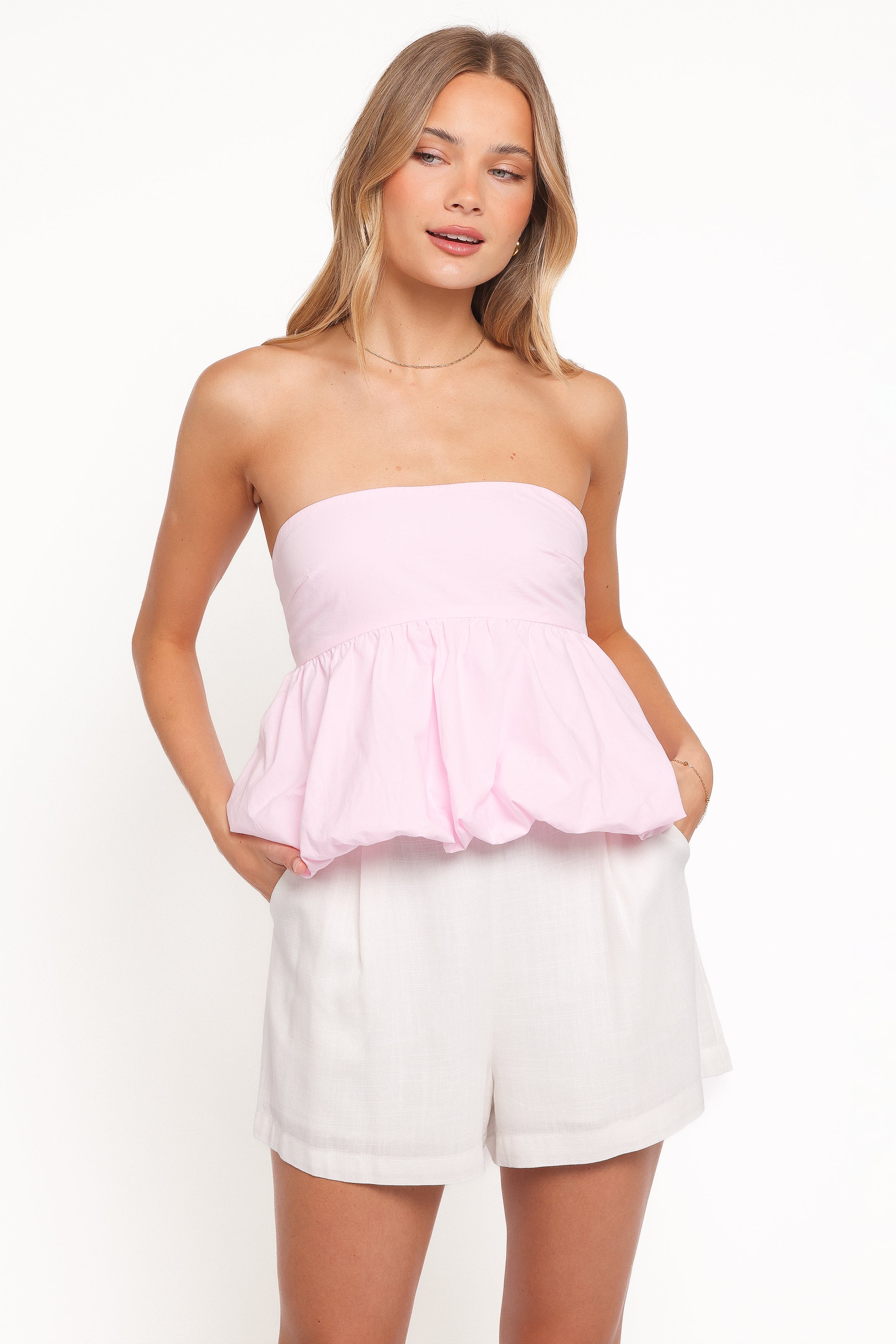 TOPS Yvanna Bubble Hem Top - Pink