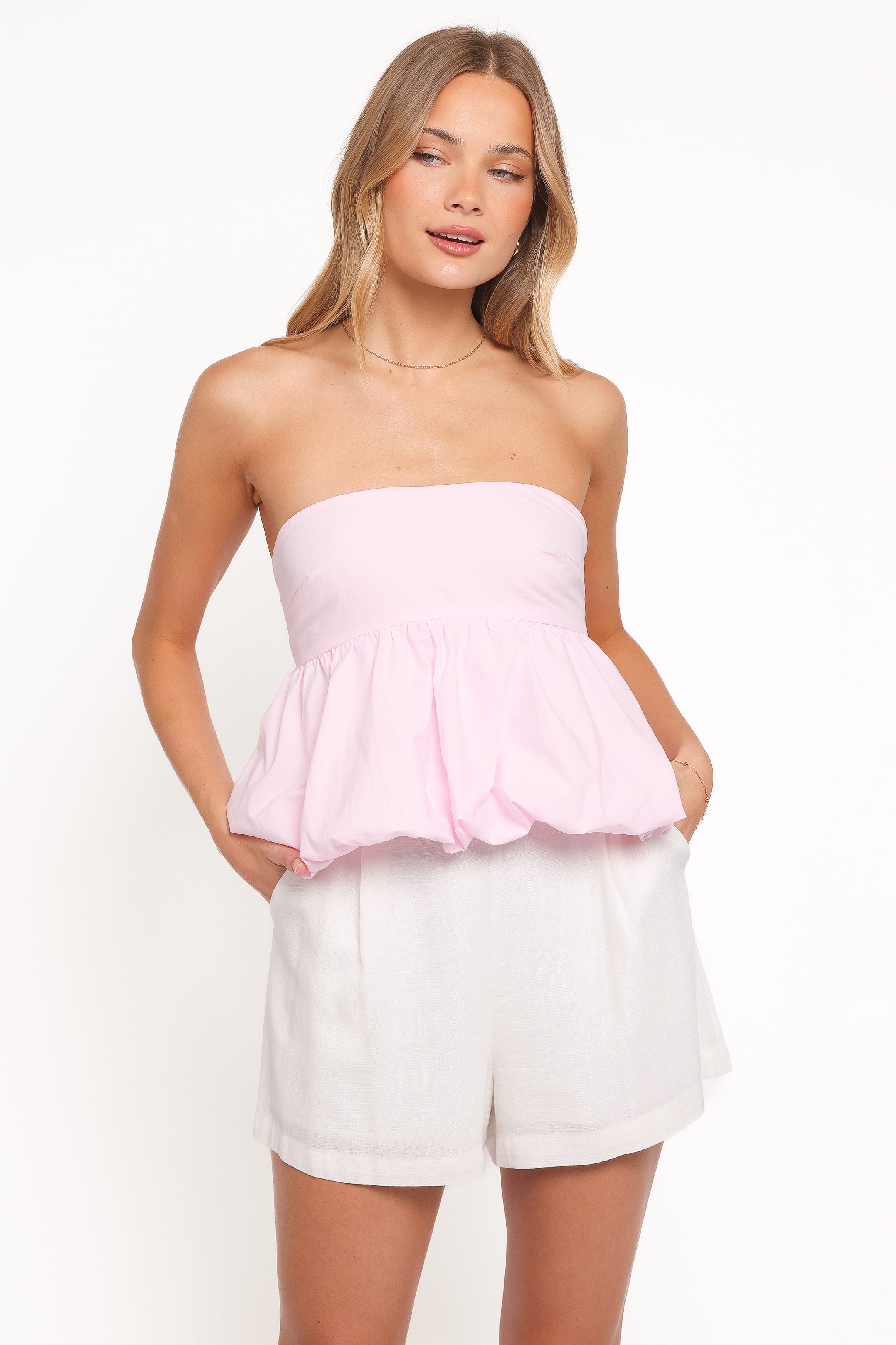TOPS Yvanna Bubble Hem Top - Pink