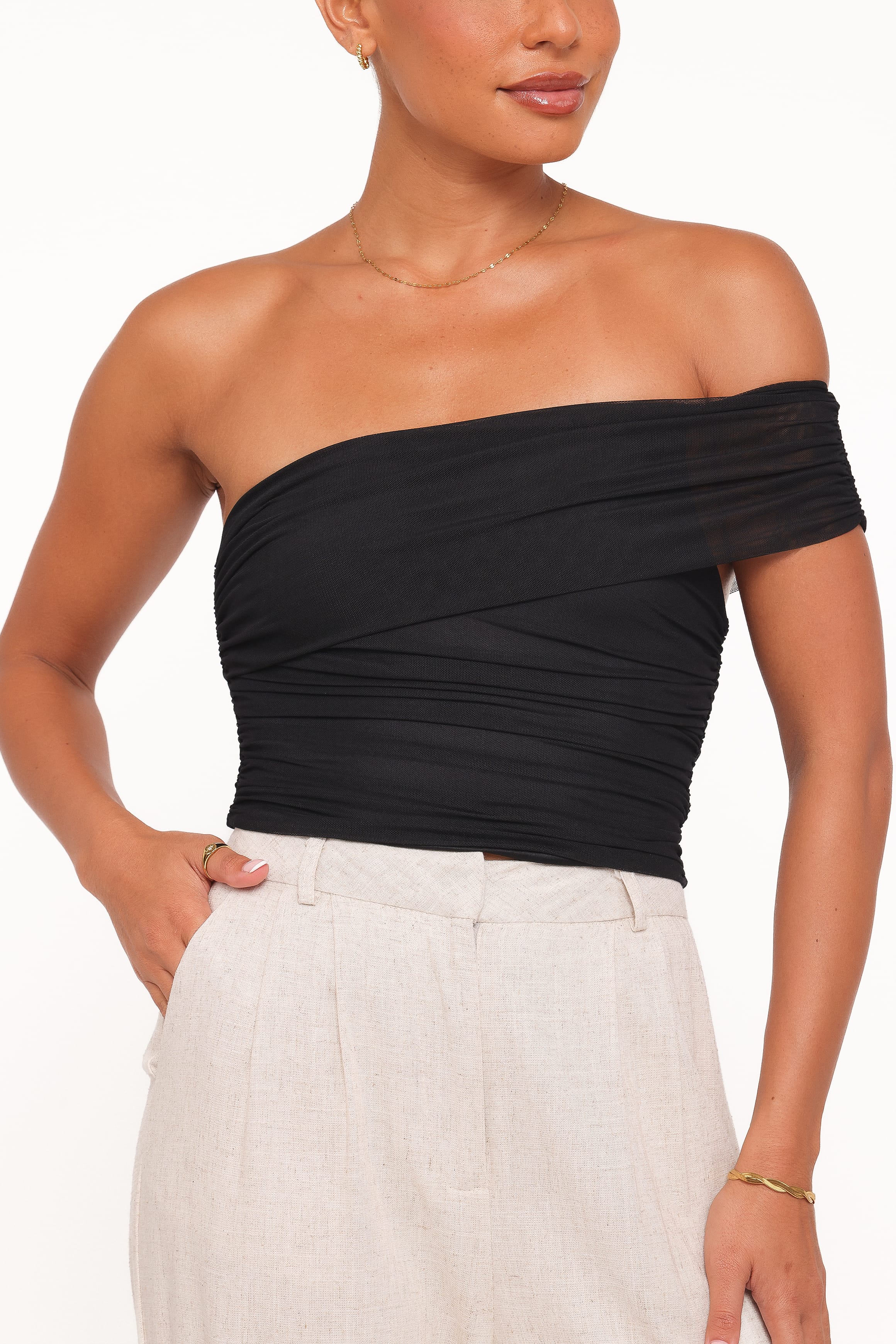 TOPS Zachary One Shoulder Top - Black
