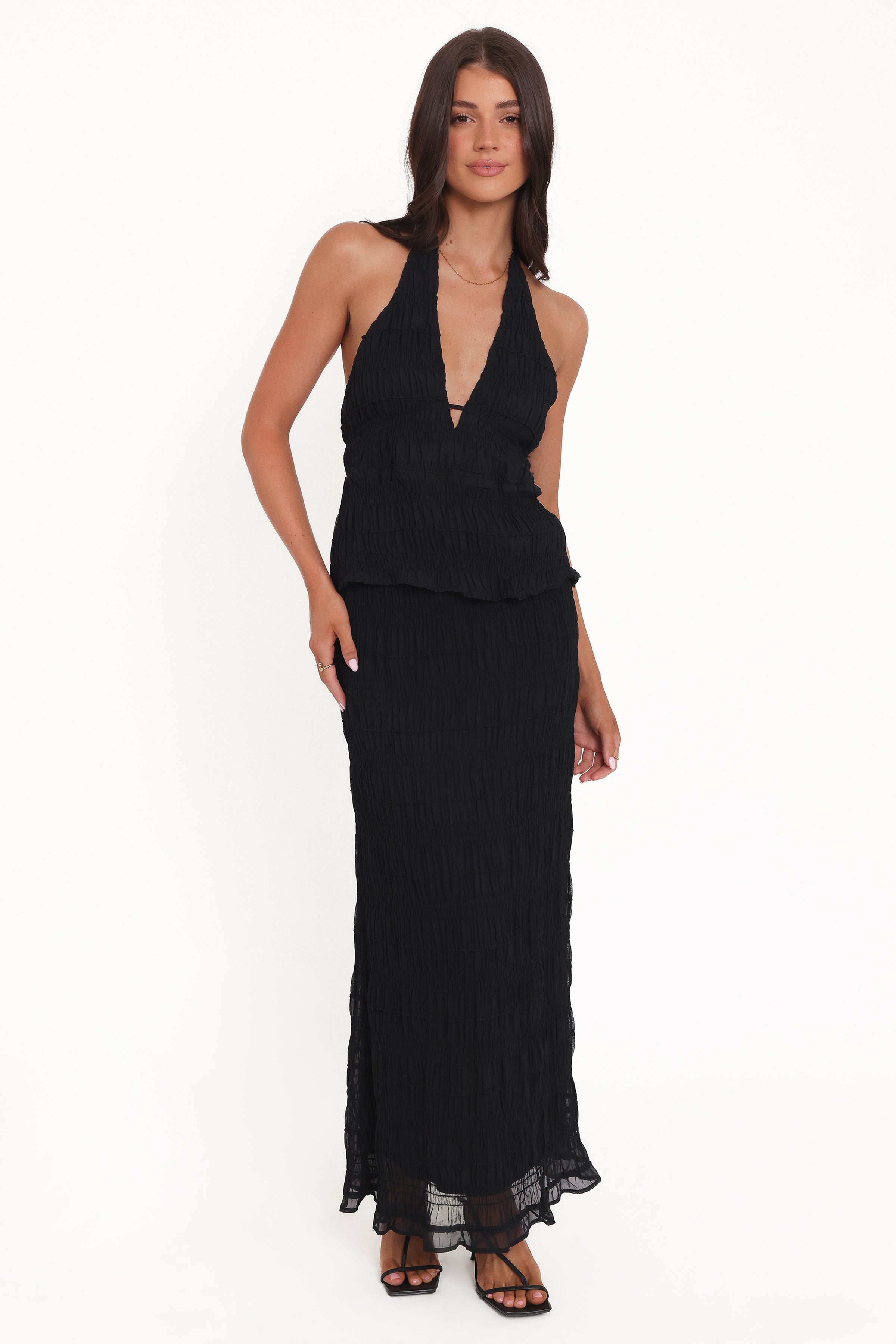 TOPS Zafira Textured Halter Top - Black