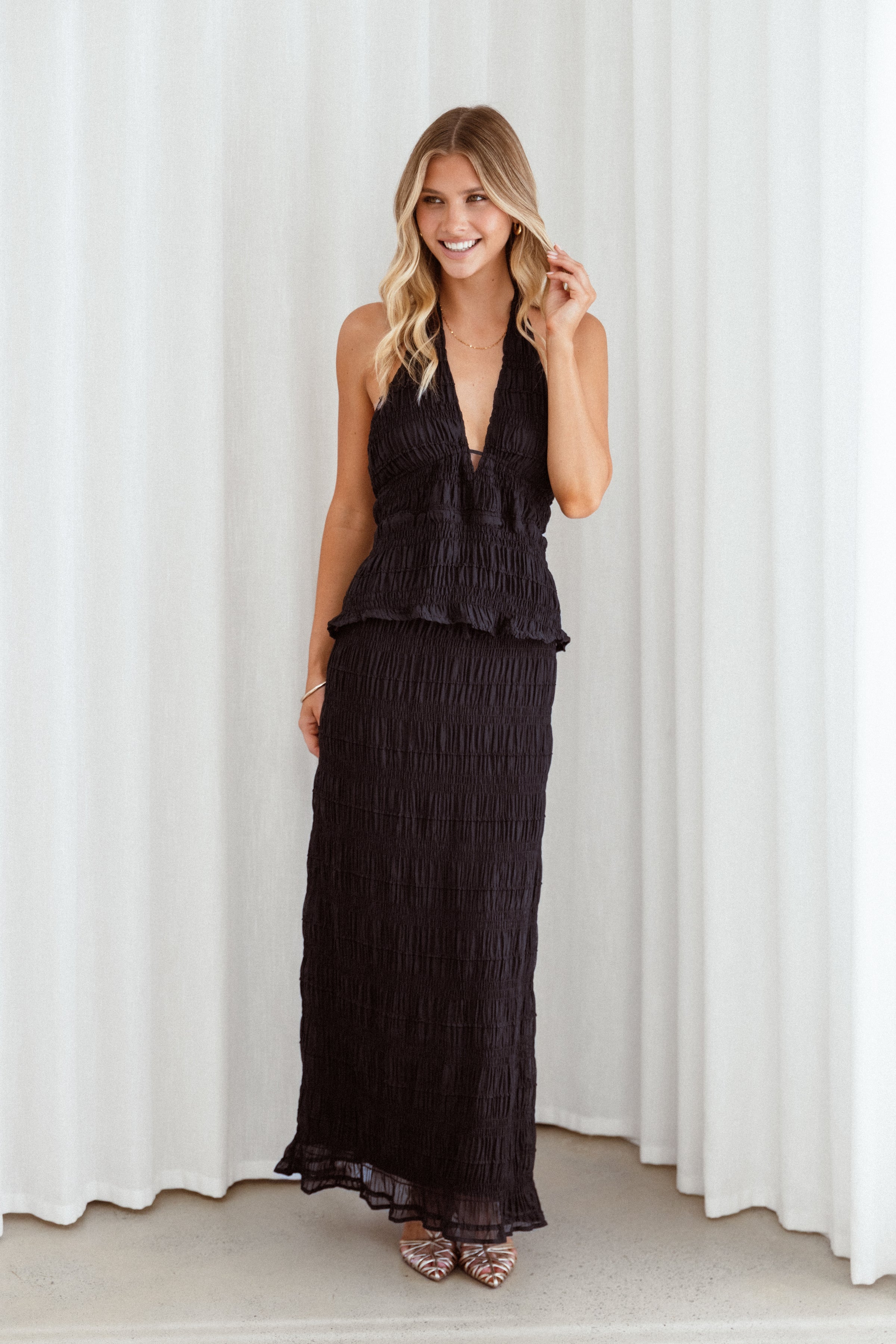 TOPS Zafira Textured Halter Top - Black