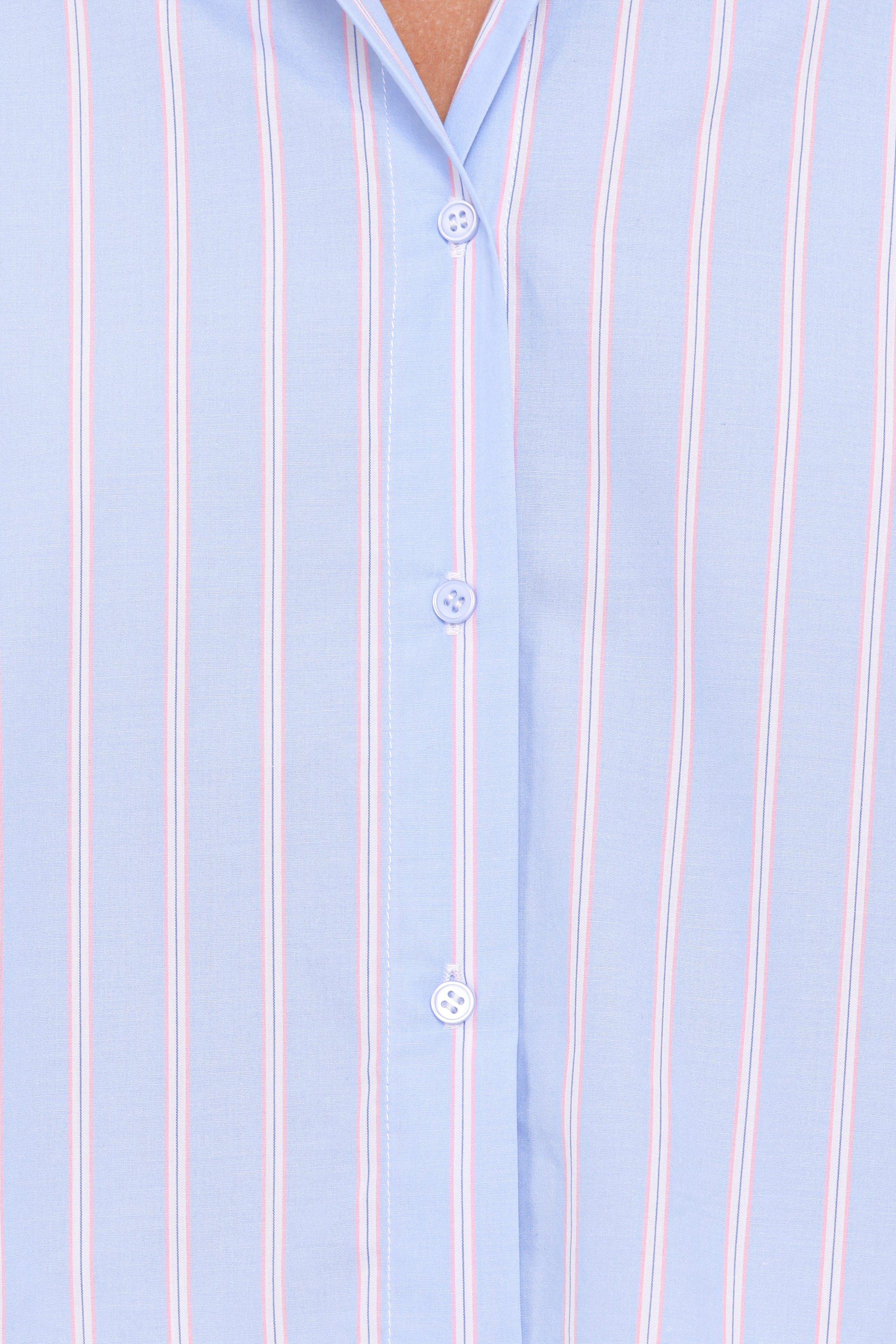 TOPS Zella Puff Sleeve Button Up Shirt - Blue White Stripe