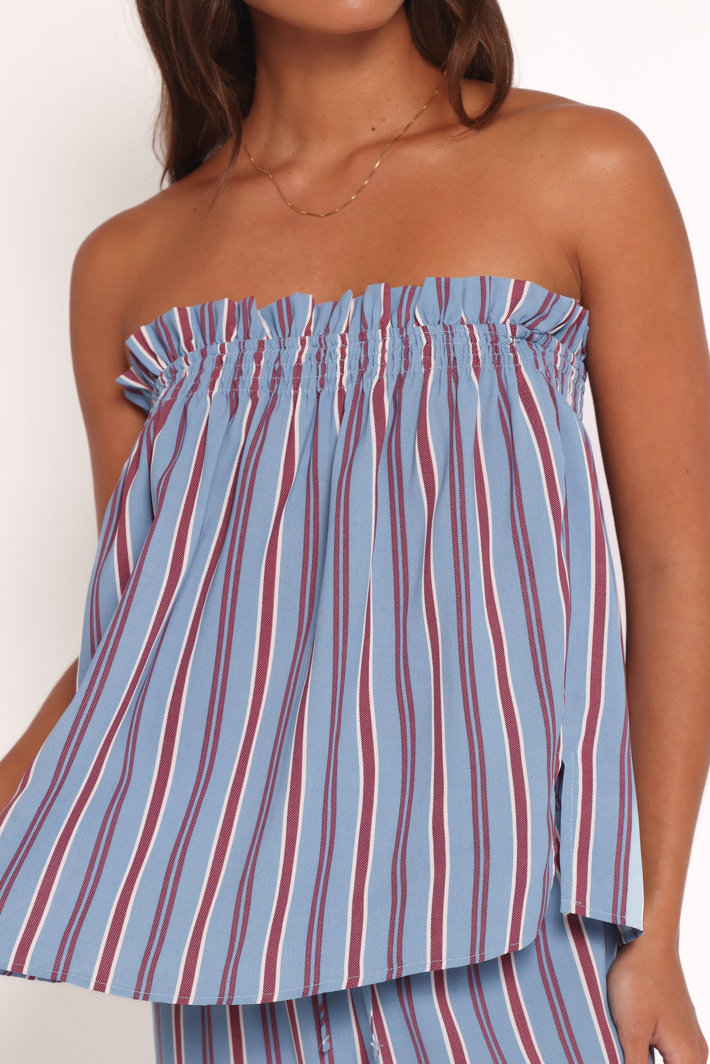 TOPS Zemira Strapless Top - Blue Stripe