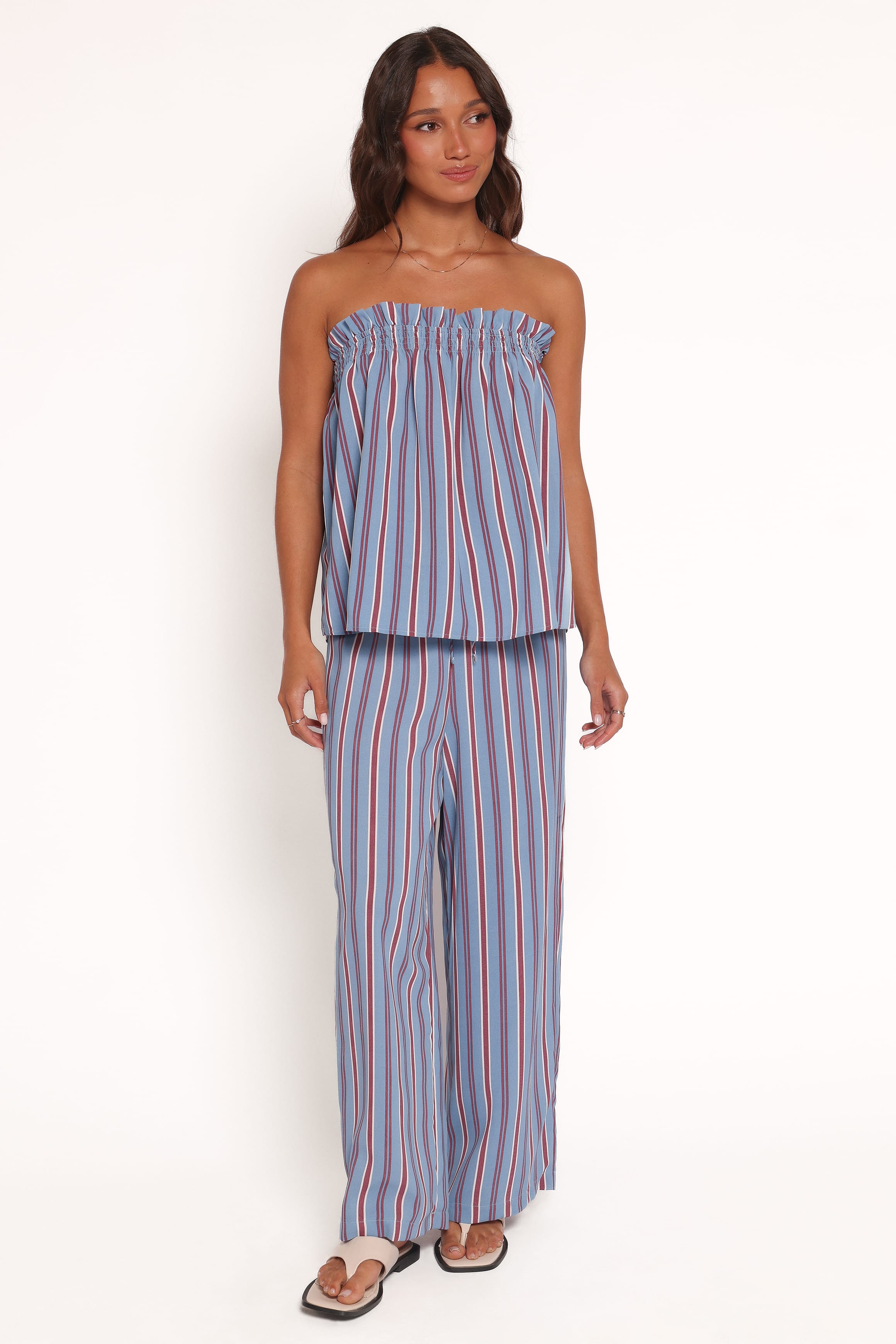 TOPS Zemira Strapless Top - Blue Stripe