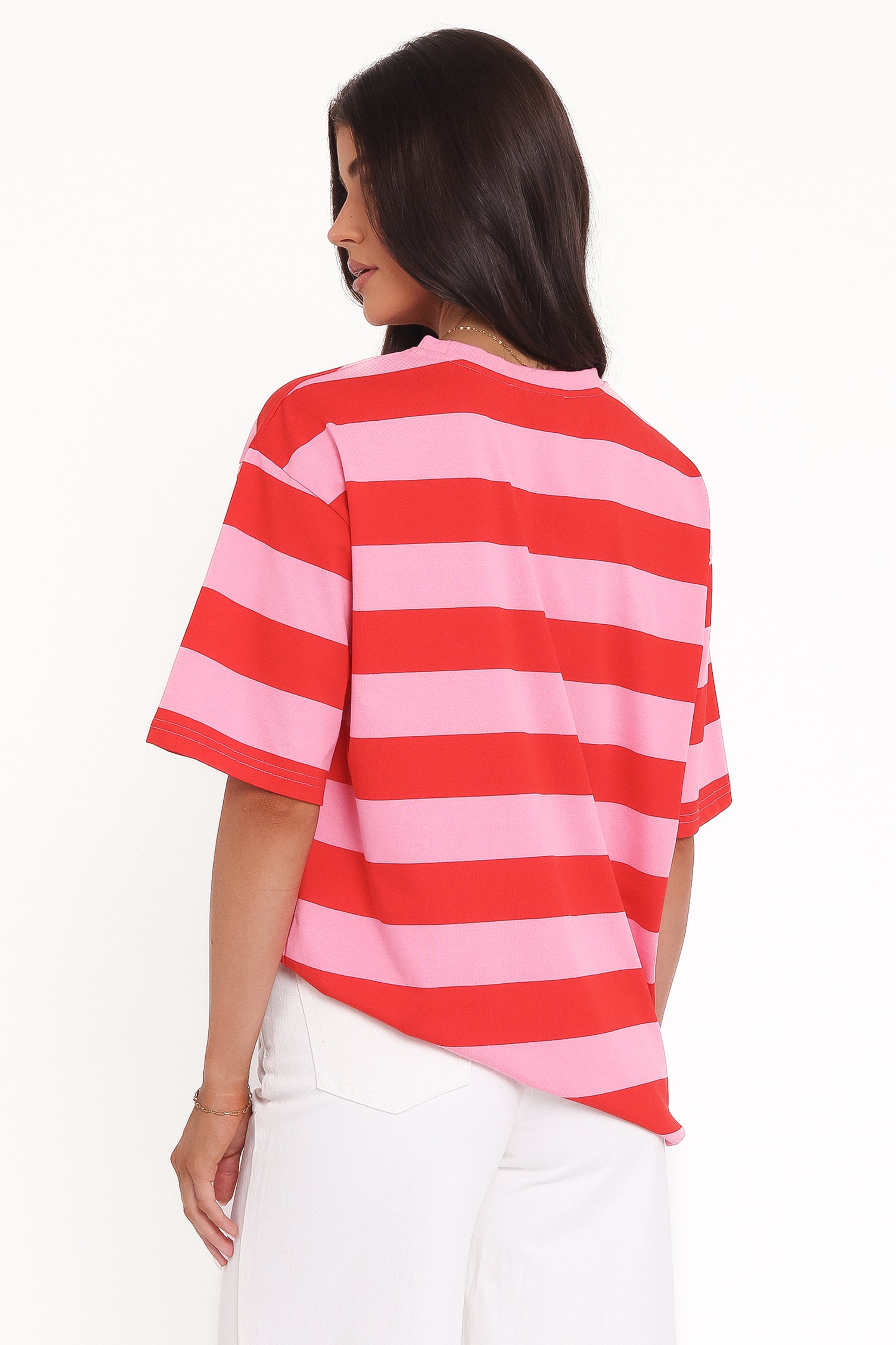 TOPS Zestora Tee - Red Pink Stripe