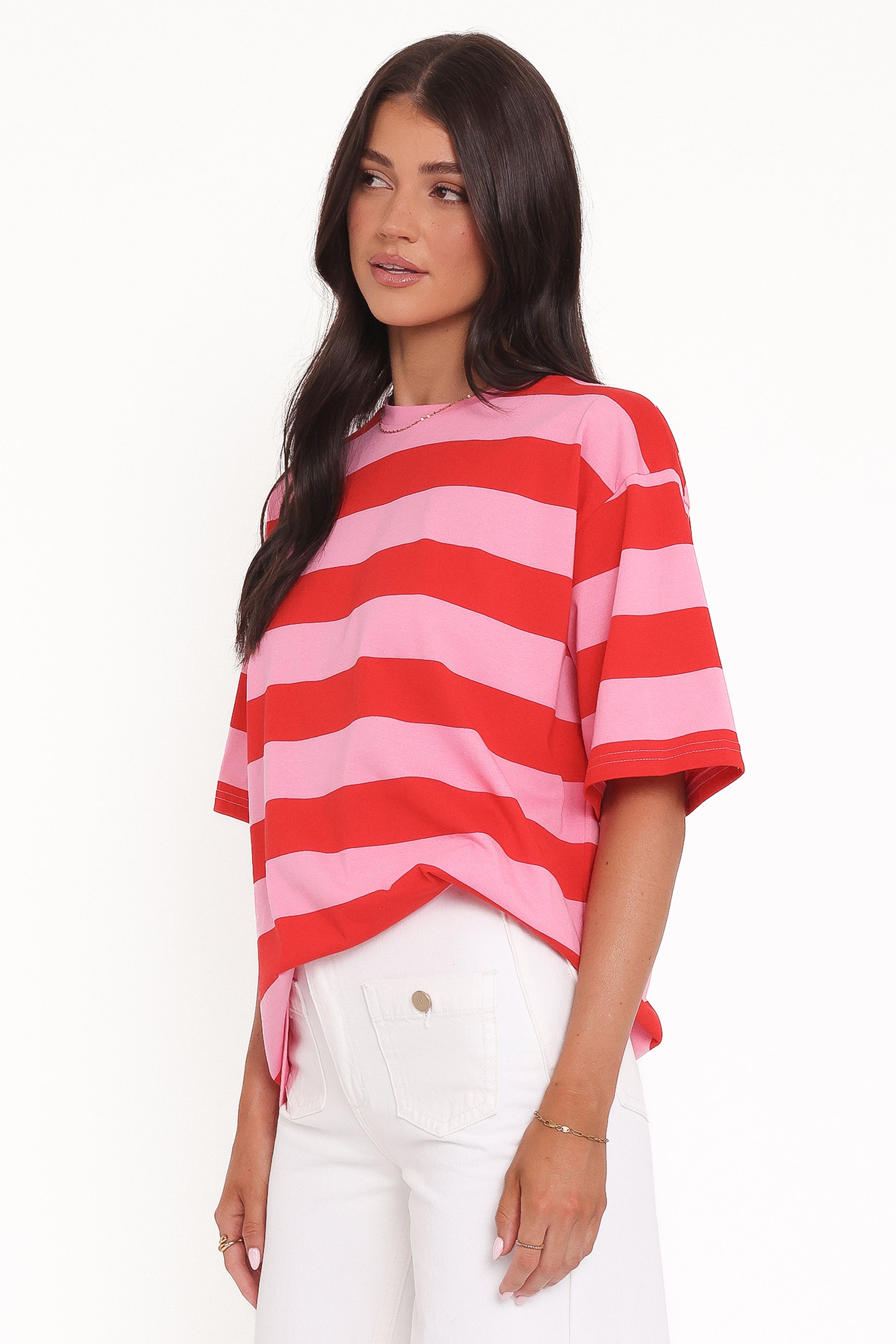 TOPS Zestora Tee - Red Pink Stripe