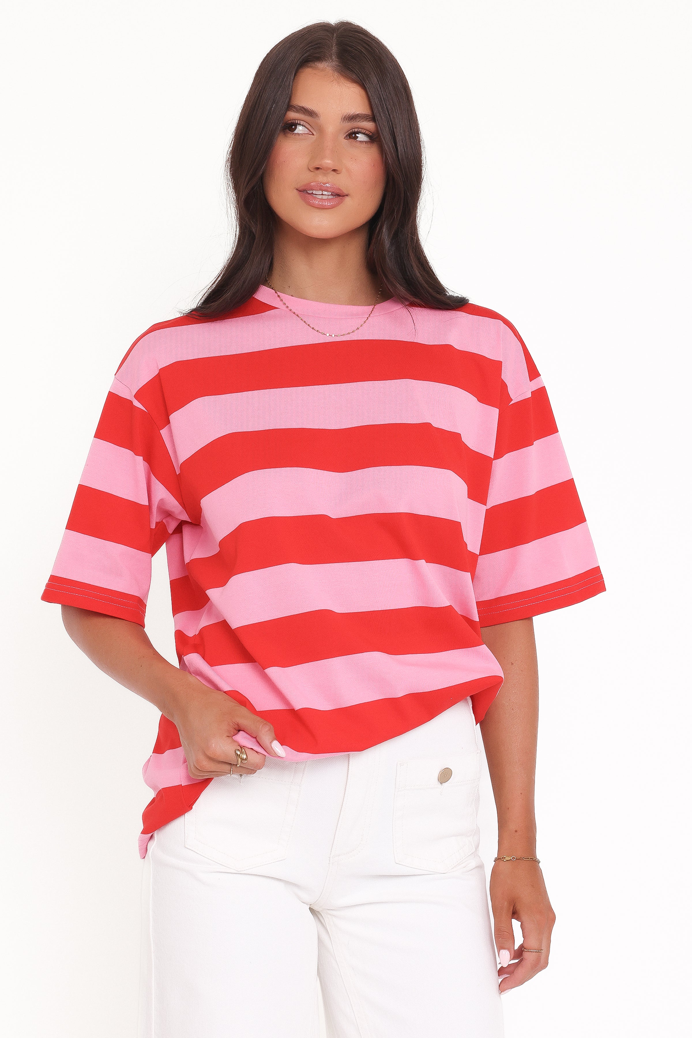 TOPS Zestora Tee - Red Pink Stripe