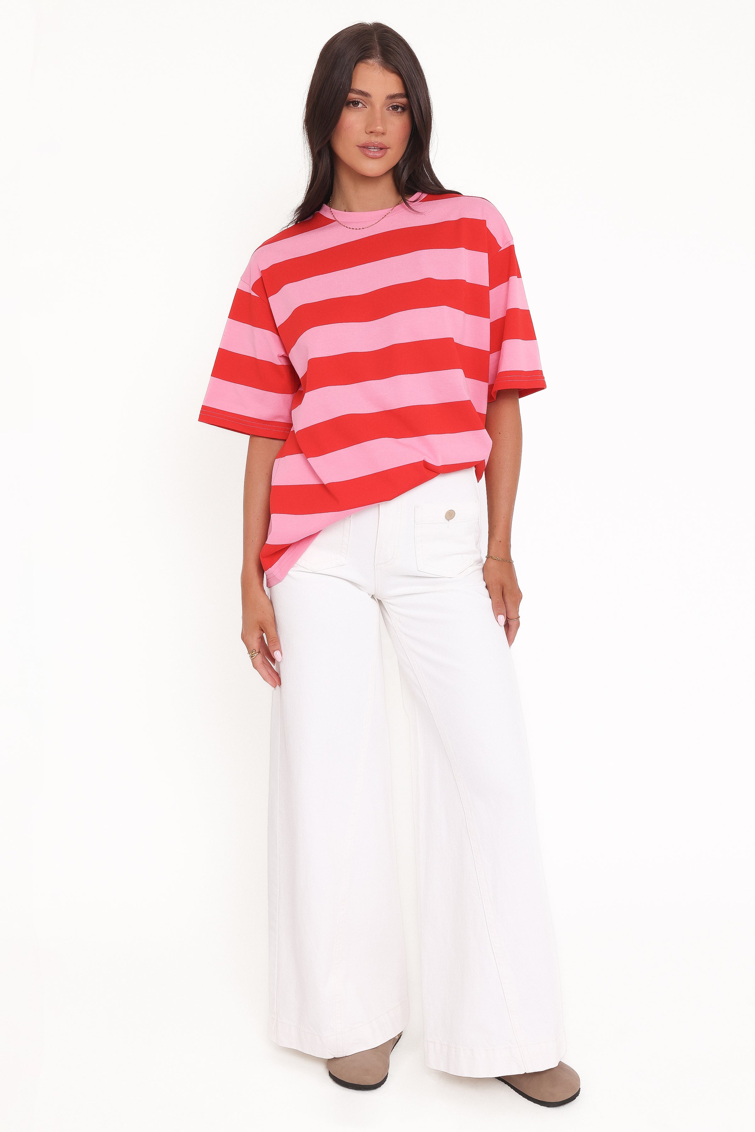 TOPS Zestora Tee - Red Pink Stripe