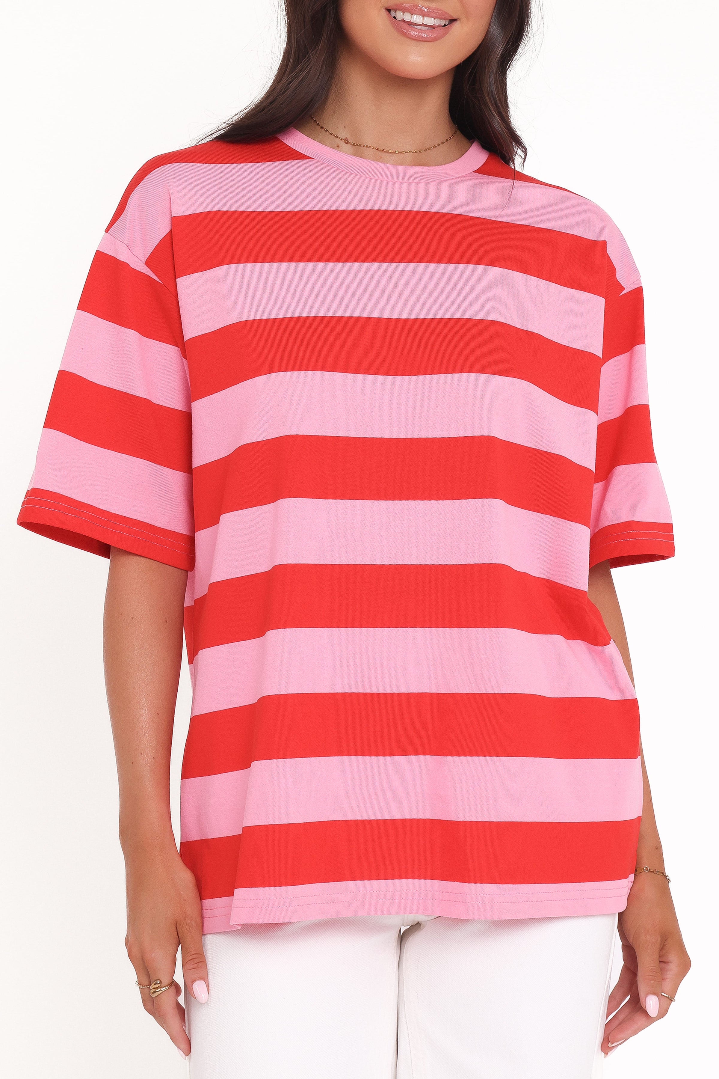 TOPS Zestora Tee - Red Pink Stripe