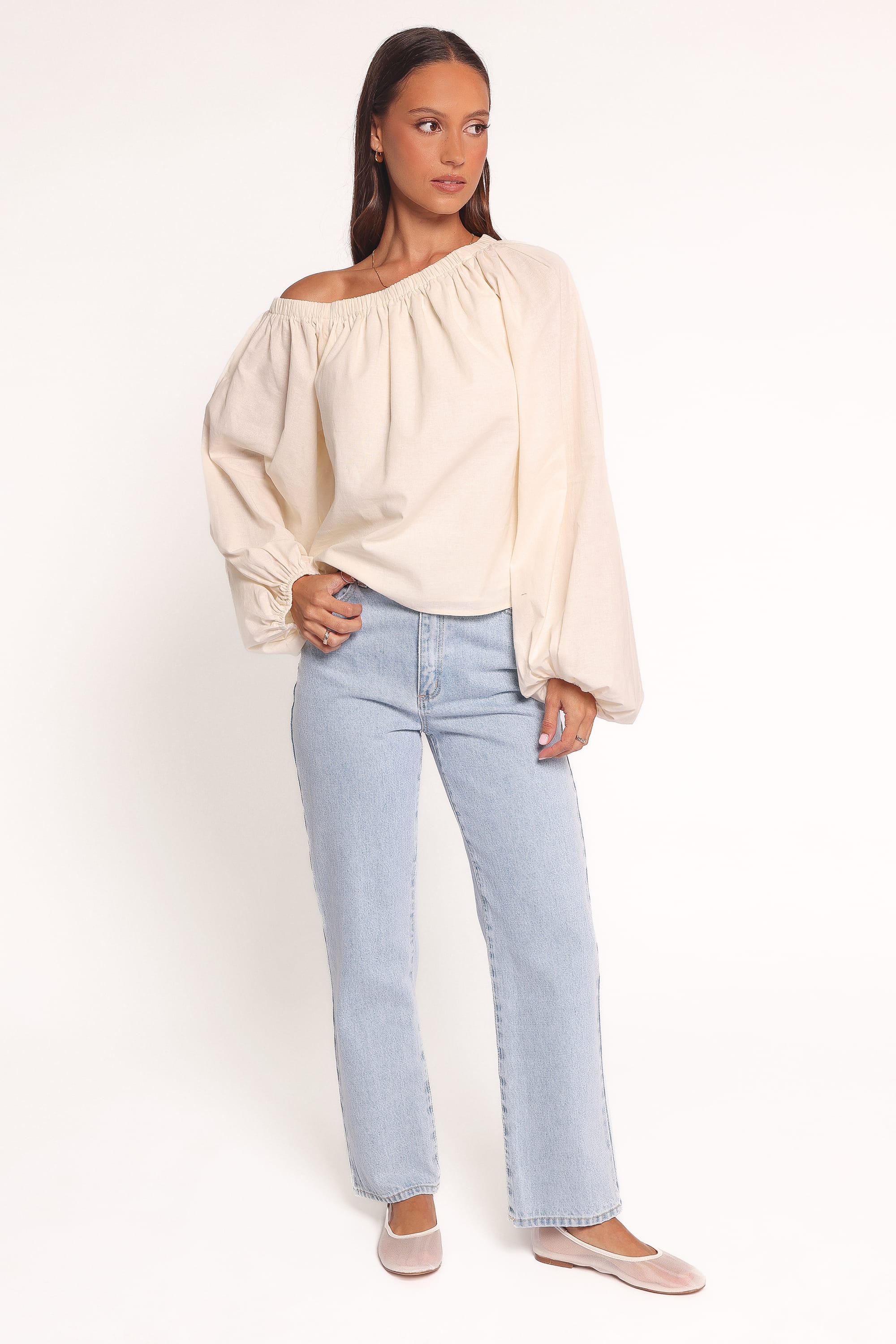 TOPS Zion Off Shoulder Long Sleeve Top - Ivory