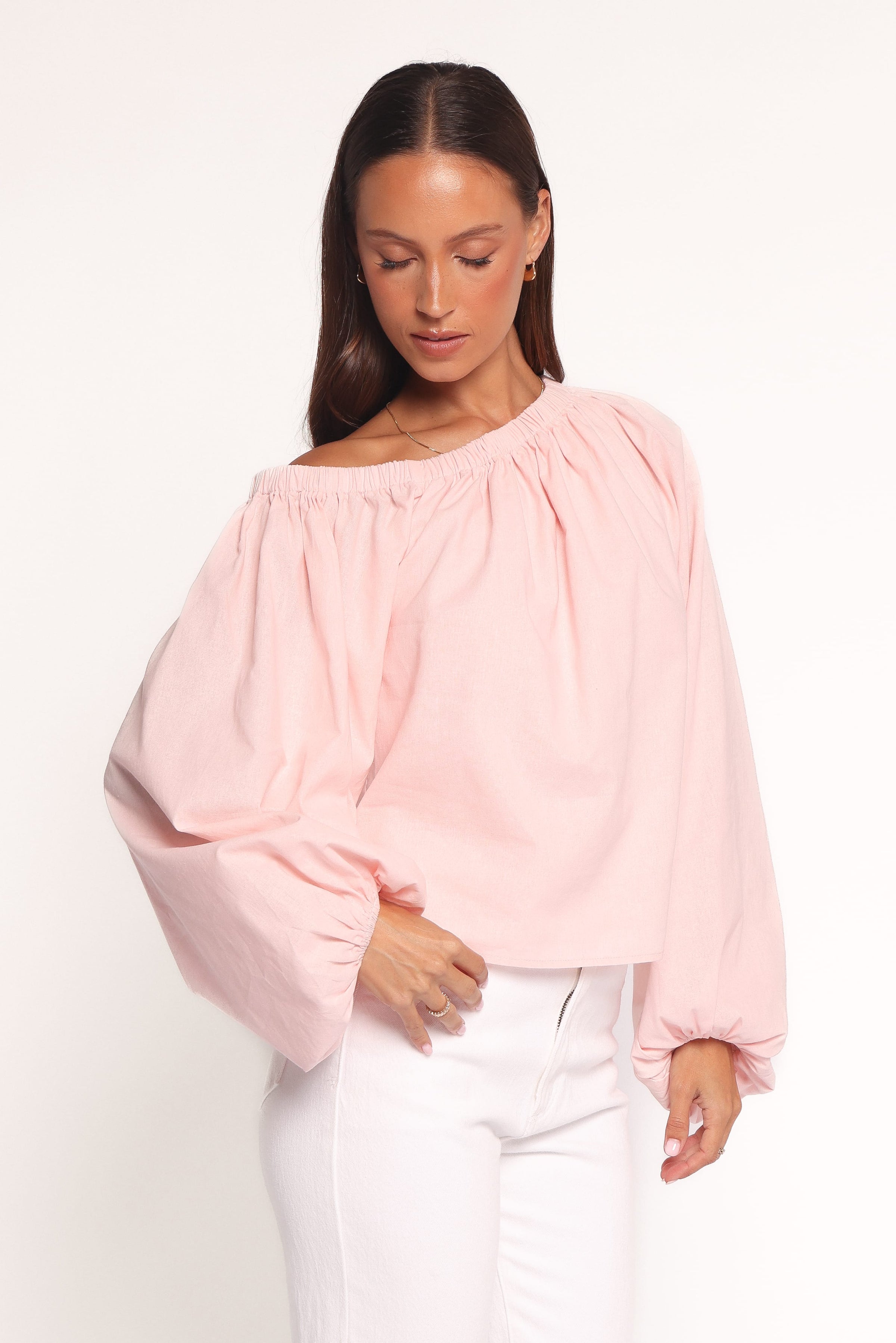 TOPS Zion Off Shoulder Long Sleeve Top - Pale Pink