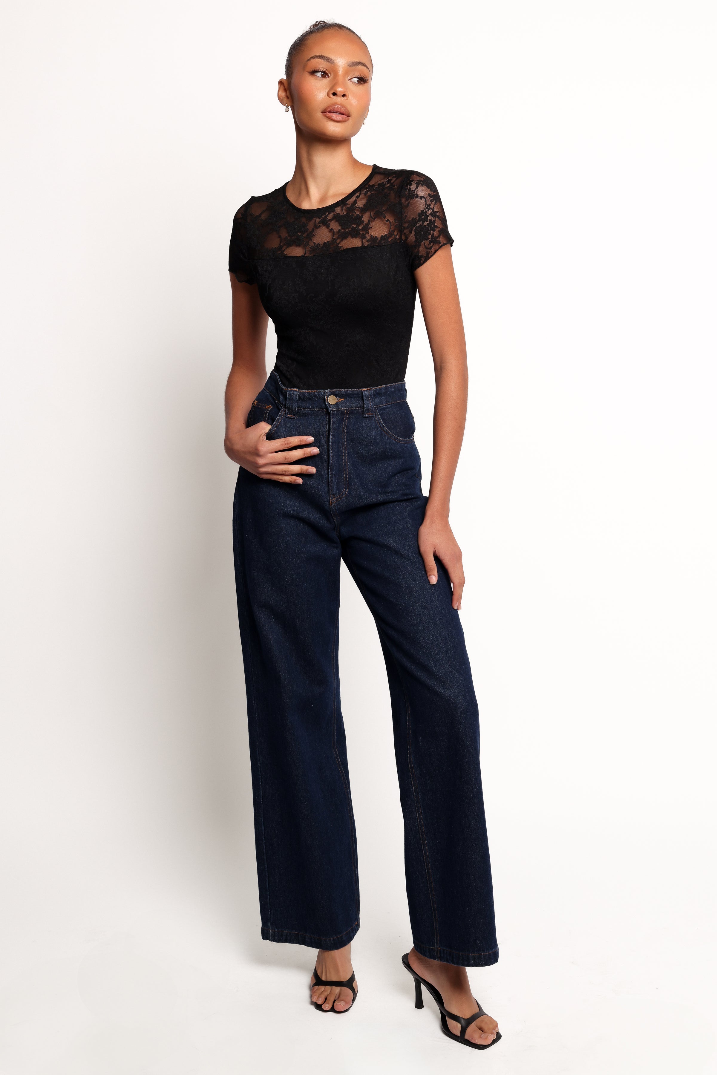 TOPS Ziva Lace Overlay Bodysuit - Black