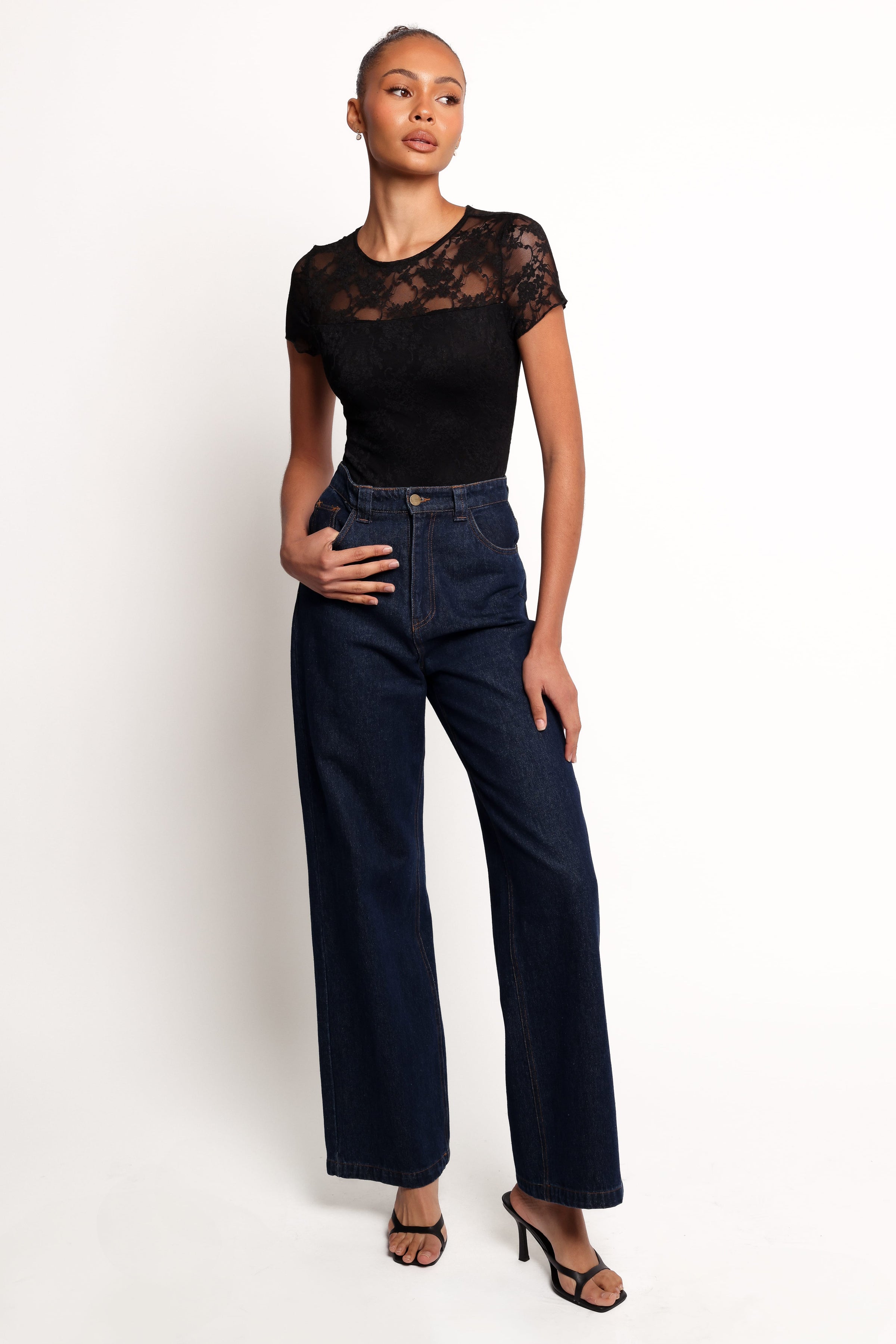 TOPS Ziva Lace Overlay Bodysuit - Black