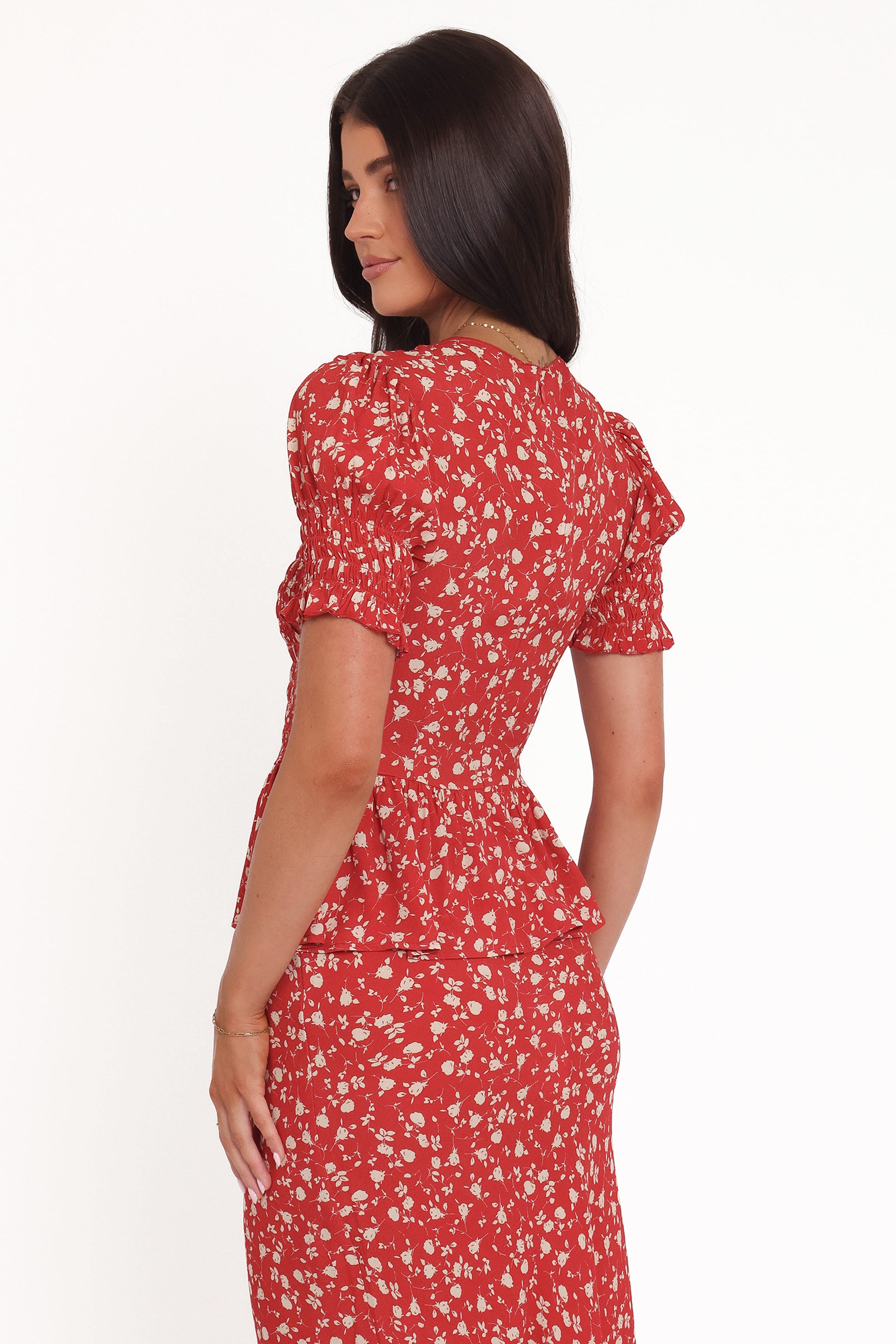 TOPS Zoella Peplum Top - Red Floral