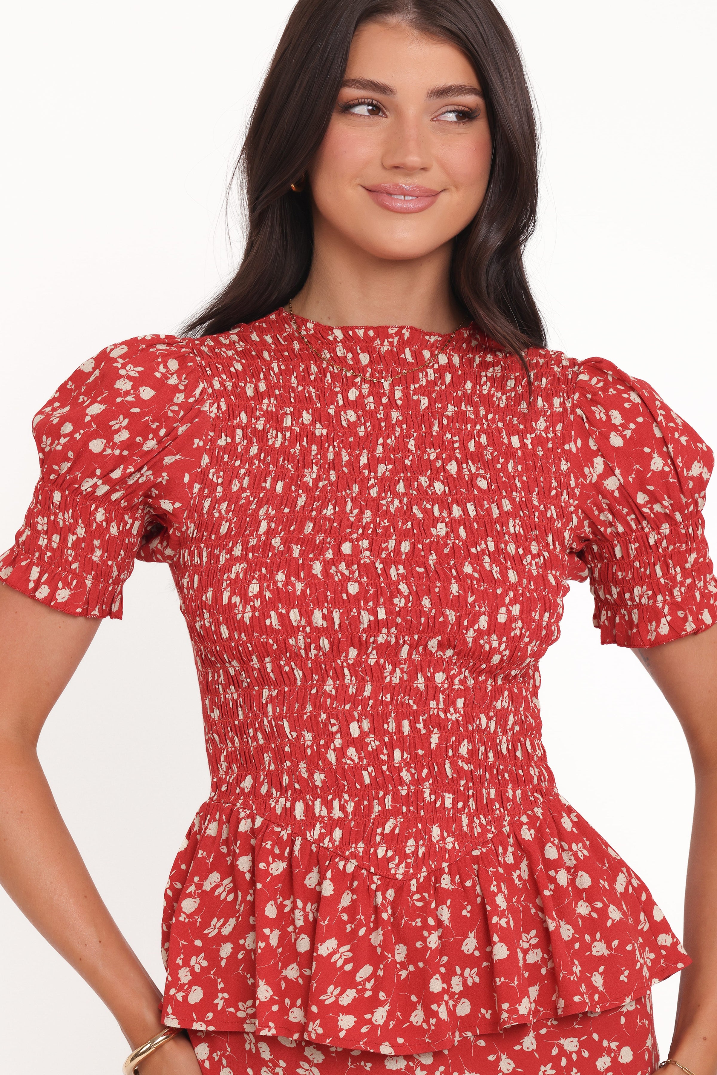 TOPS Zoella Peplum Top - Red Floral