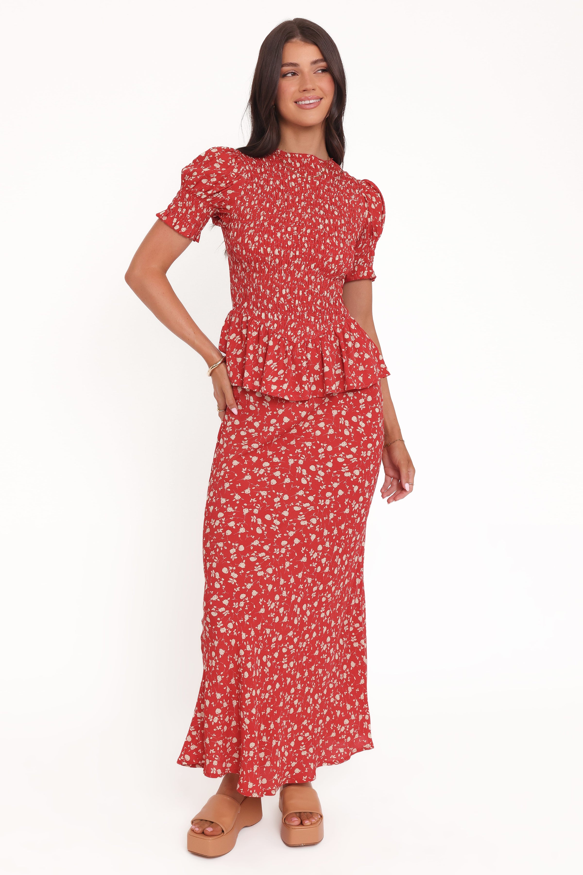 TOPS Zoella Peplum Top - Red Floral